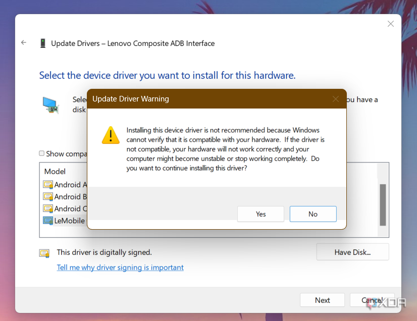 Device Manager Have Disk update driver warning