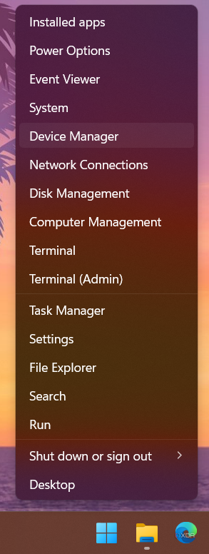 Device Manager in Windows key + X menu