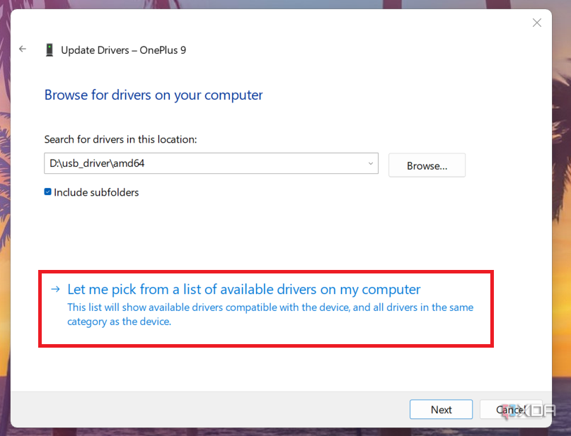 Device Manager Let me pick from a list of available drivers on my computer