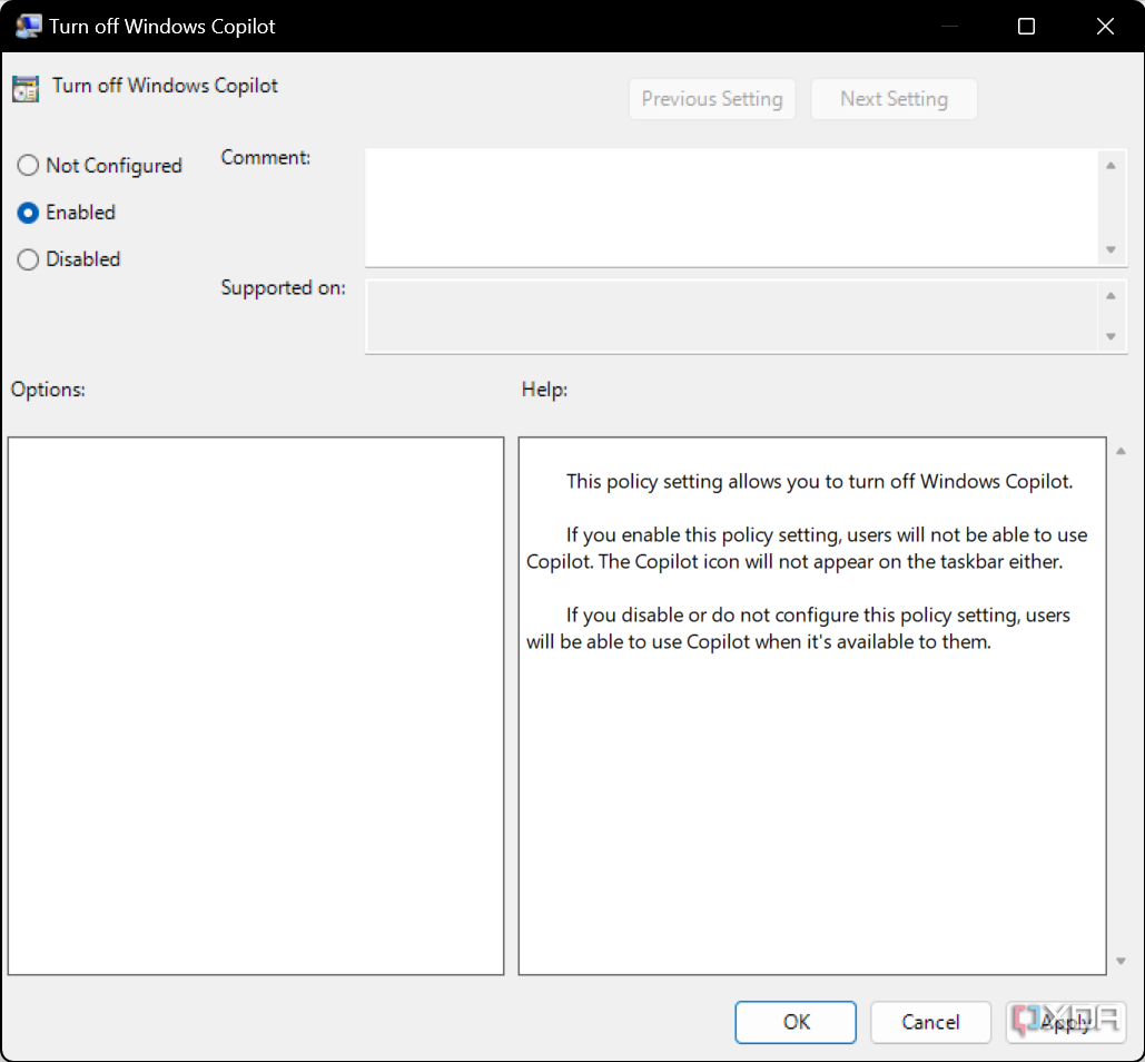 Disabled Copilot enabled Group Policy
