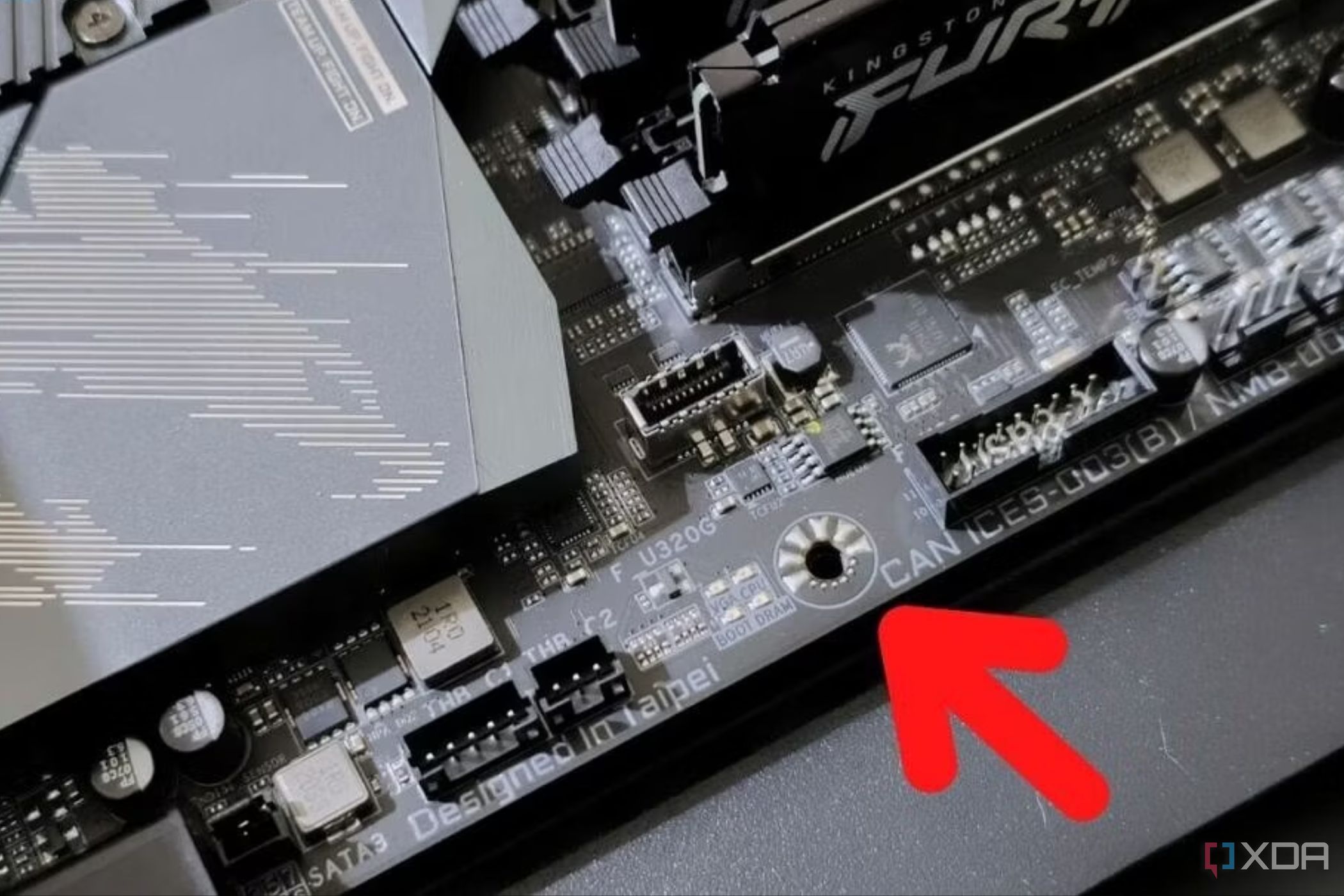 An image showing the highlighted standoff hole on a motherboard.