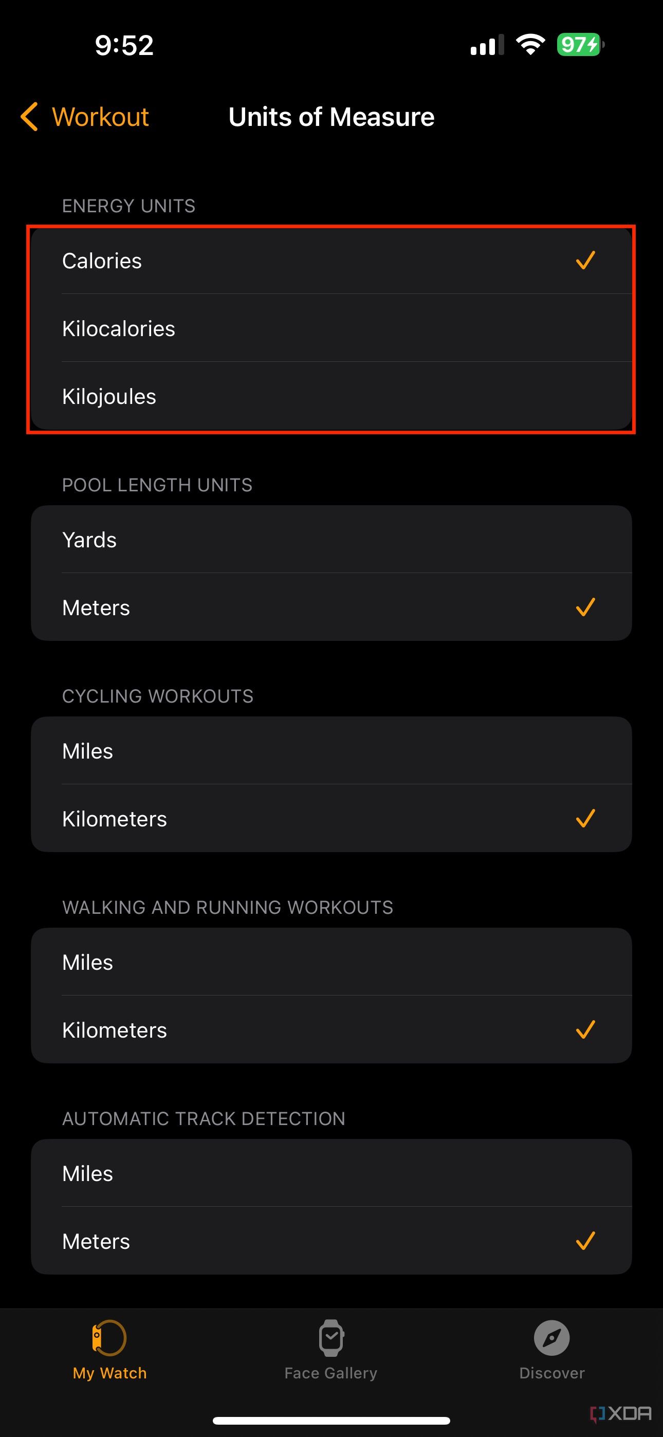 How to change kilojoules KJ to calories Cal on Apple Watch