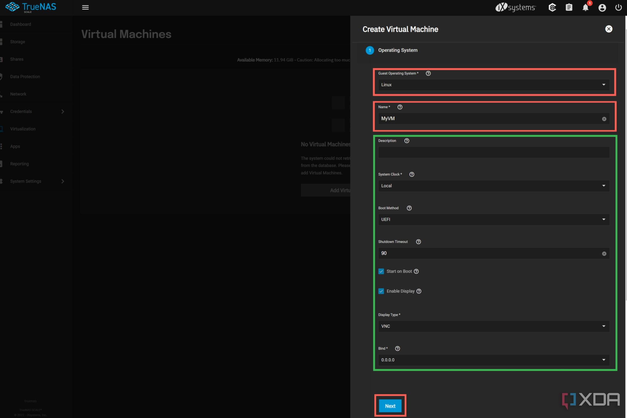 Una captura de pantalla de TrueNAS SCALE con la configuración del sistema operativo resaltada