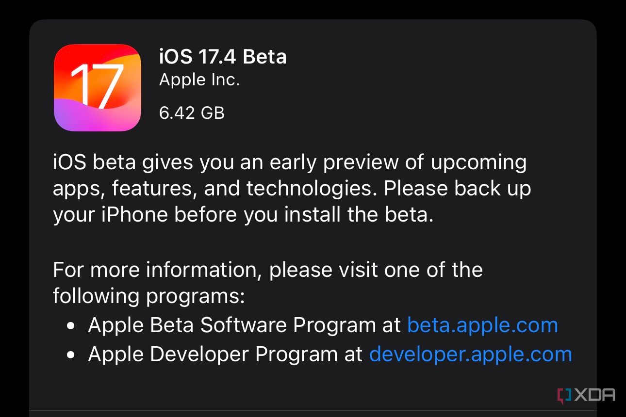 iOS 17.4 beta 1 update prompt in settings 
