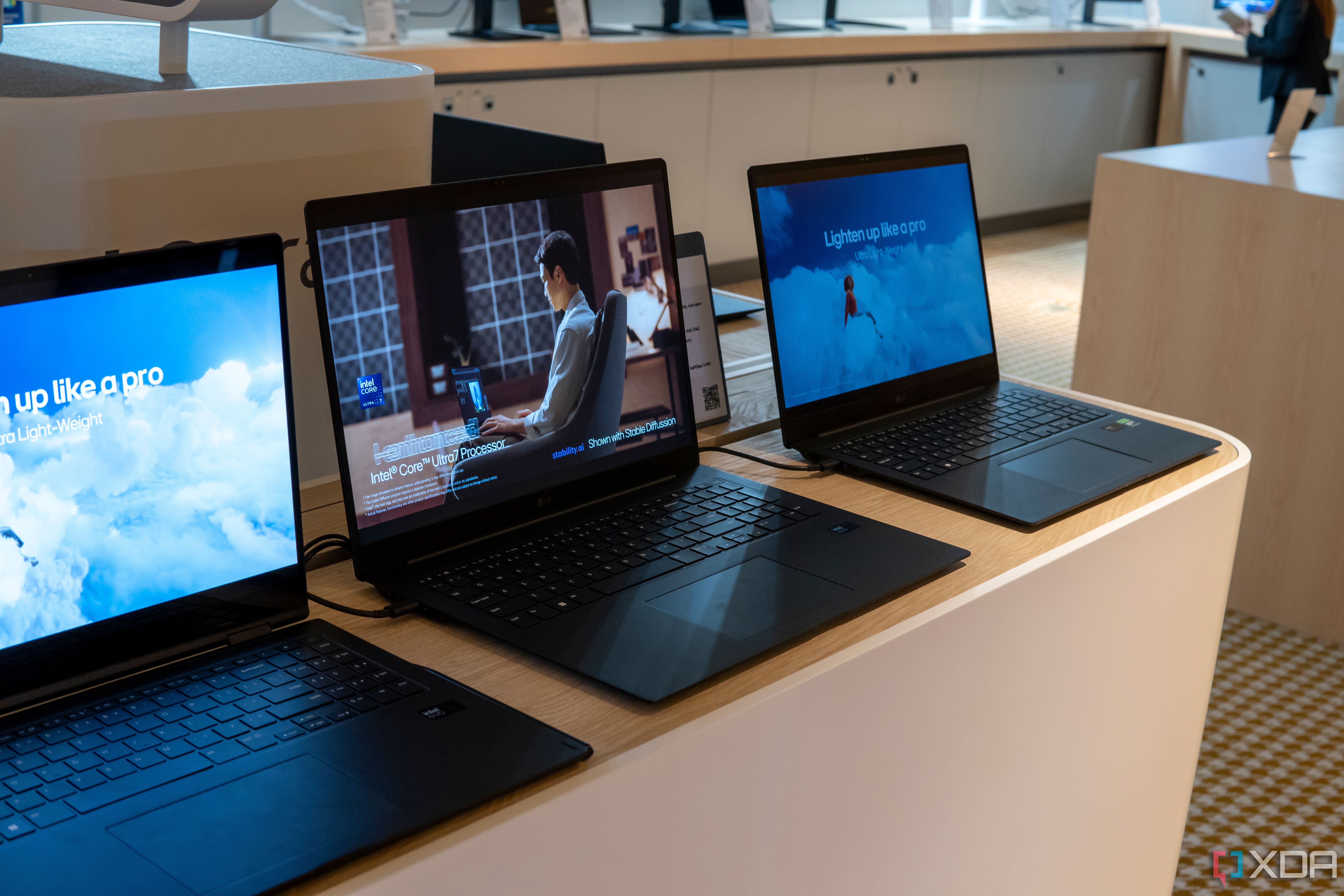 LG Gram Pro laptops with the 17-inch model in the center