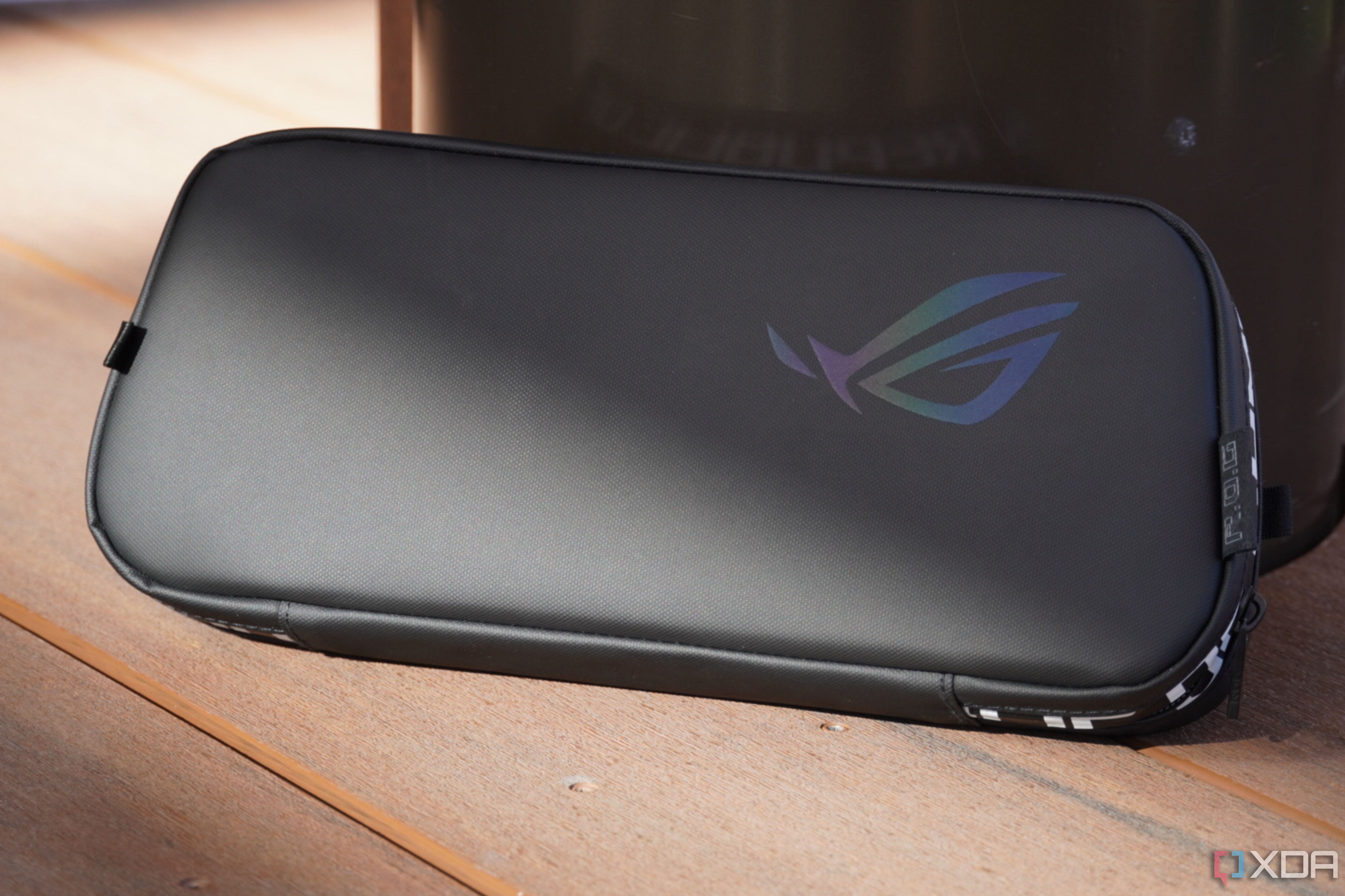 The ROG Ally travel case under a ray of sunlight.