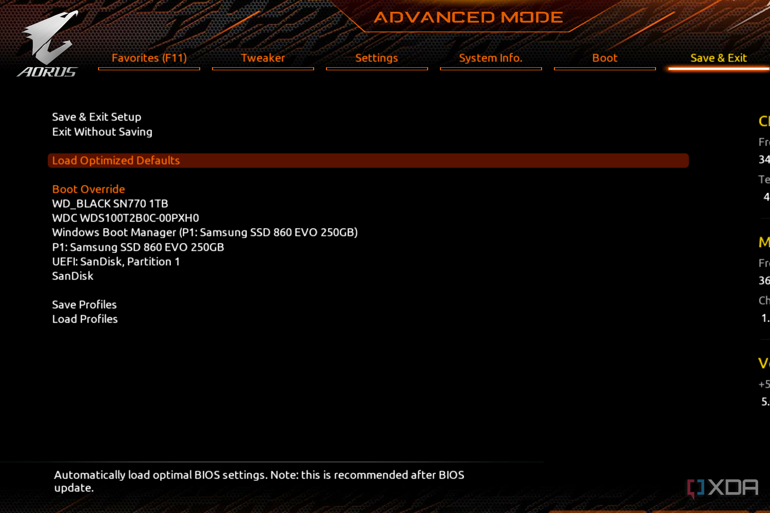 Pantalla de restablecimiento de la configuración predeterminada del BIOS/UEFI