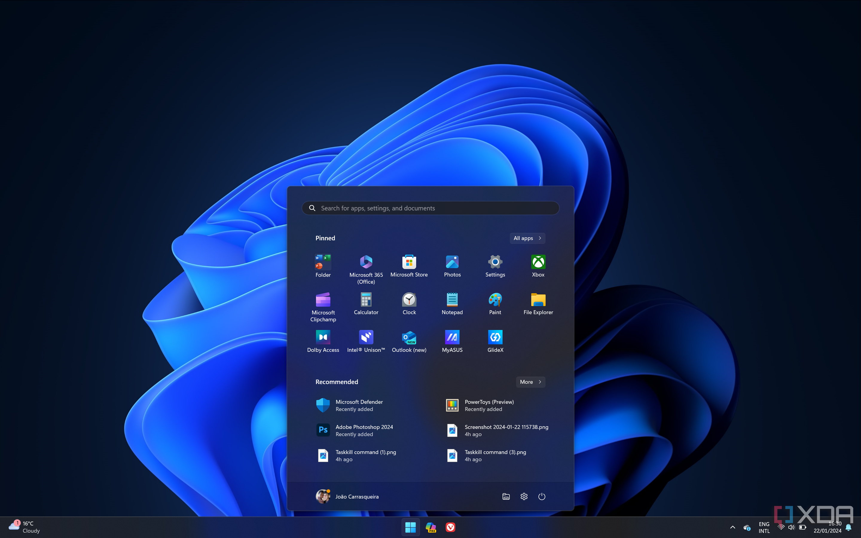 Screenshot of Windows 11 Start menu