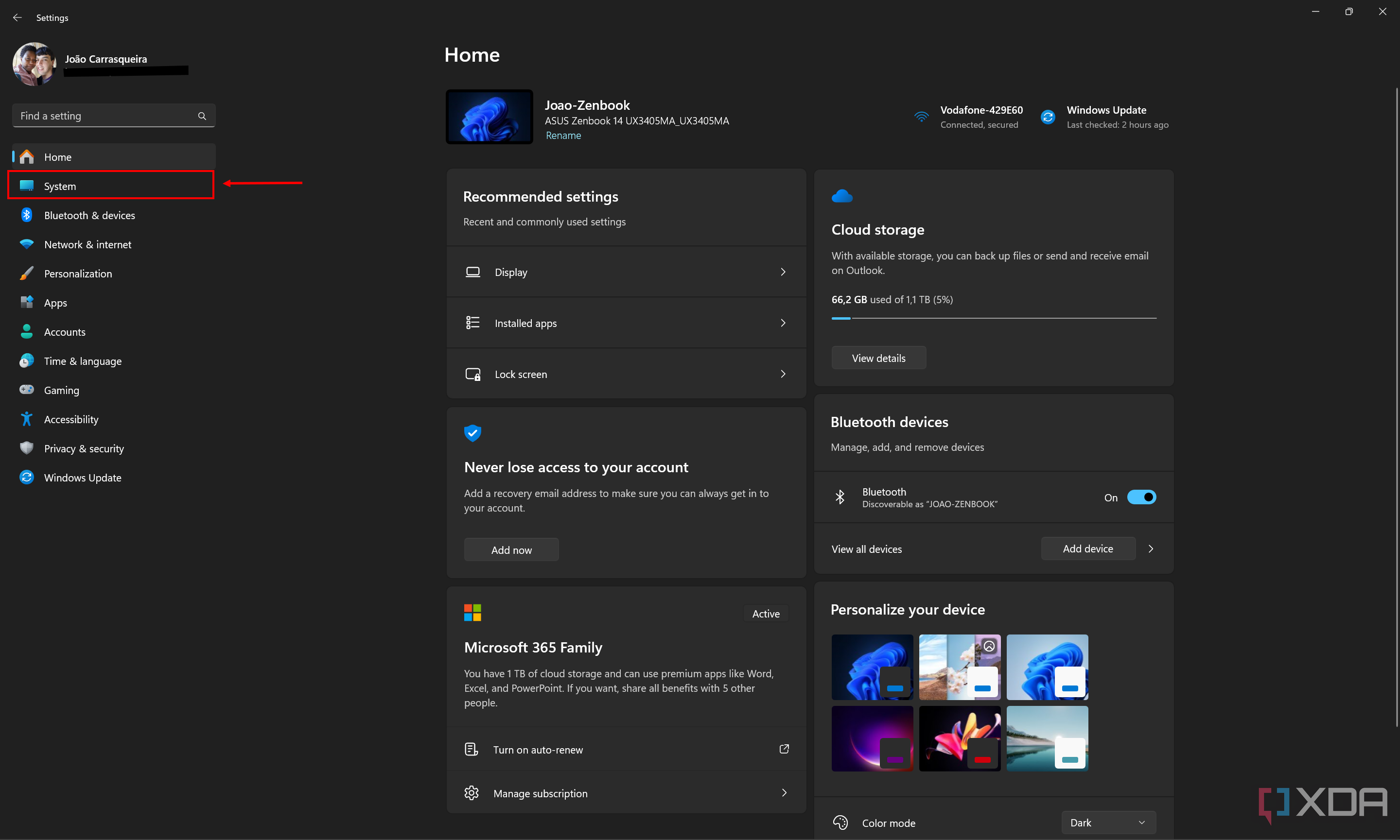 Screenshot of the Windows 11 Settings app with the System section highlighted 