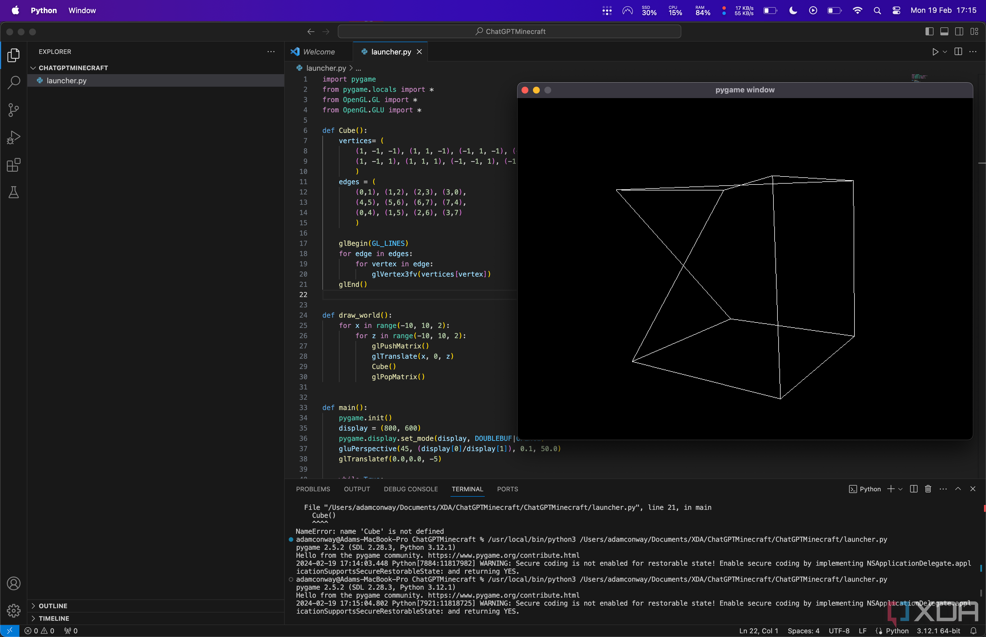 ChatGPT intentó crear Minecraft en Python pero creó un bloque giratorio en su lugar