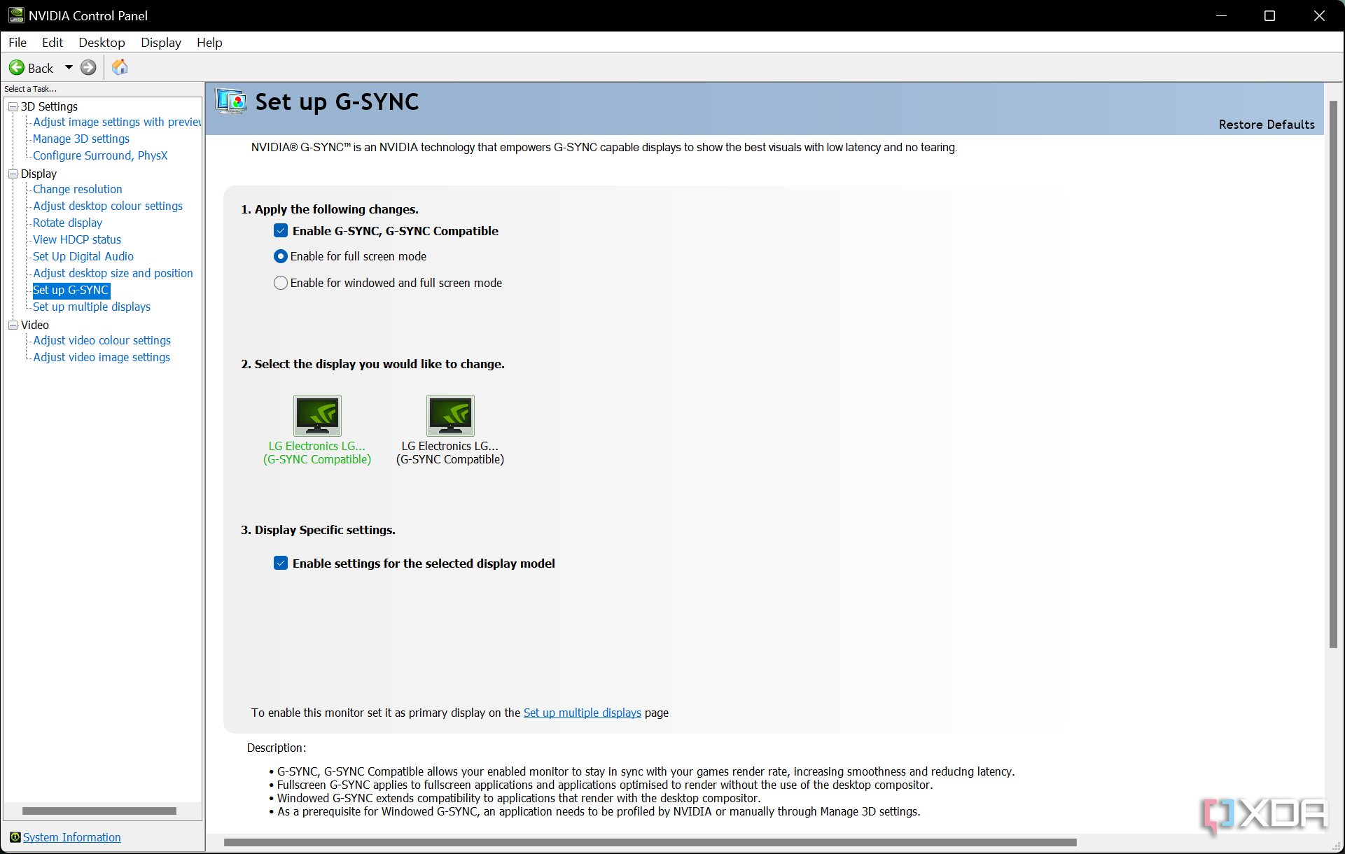 Enable G-Sync in Nvidia control panel