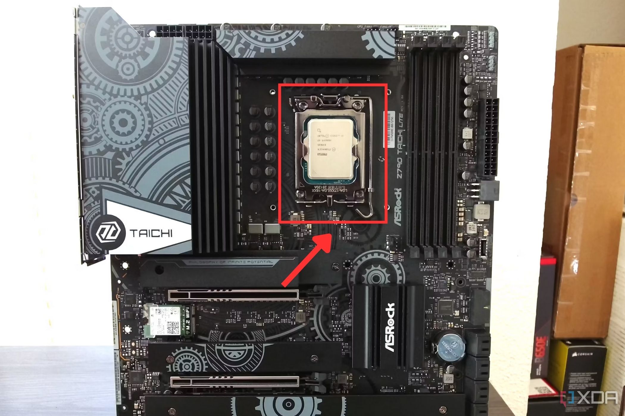 An image showing a highlighted CPU socket on Z790 Taichi lite motherboard.