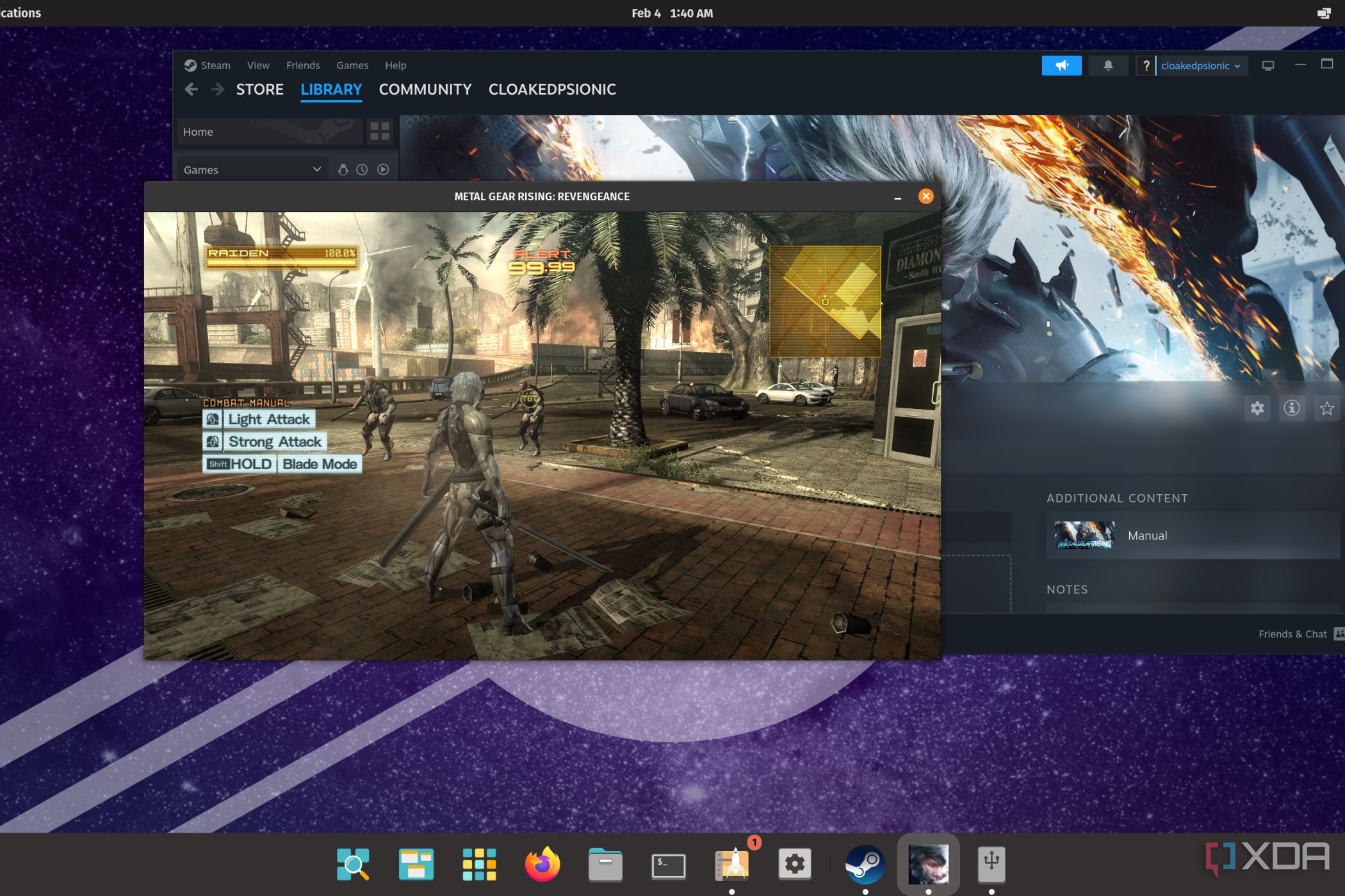 A screenshot of Metal Gear Rising Revengeance running on Linux
