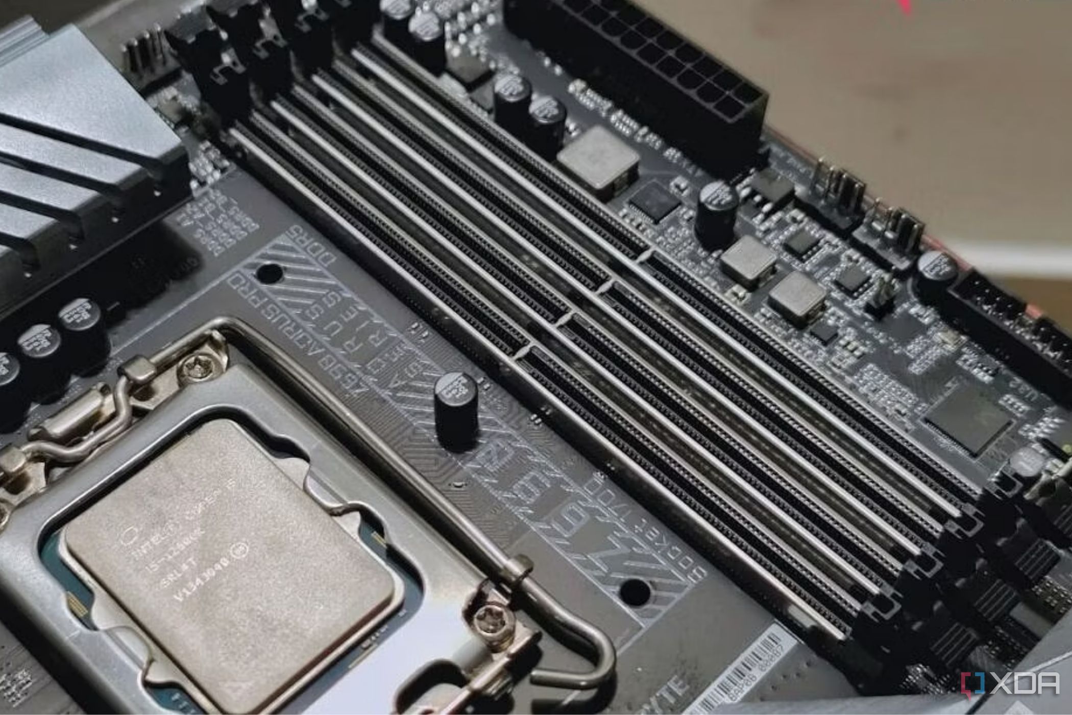 An image showing the memory slots on a motherboard.