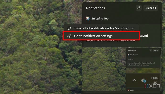 Screenshot of Windows 11 notification with the notification settings button highlighted