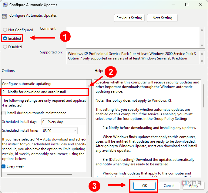 Screenshot of policy settings in Group Policy Editor