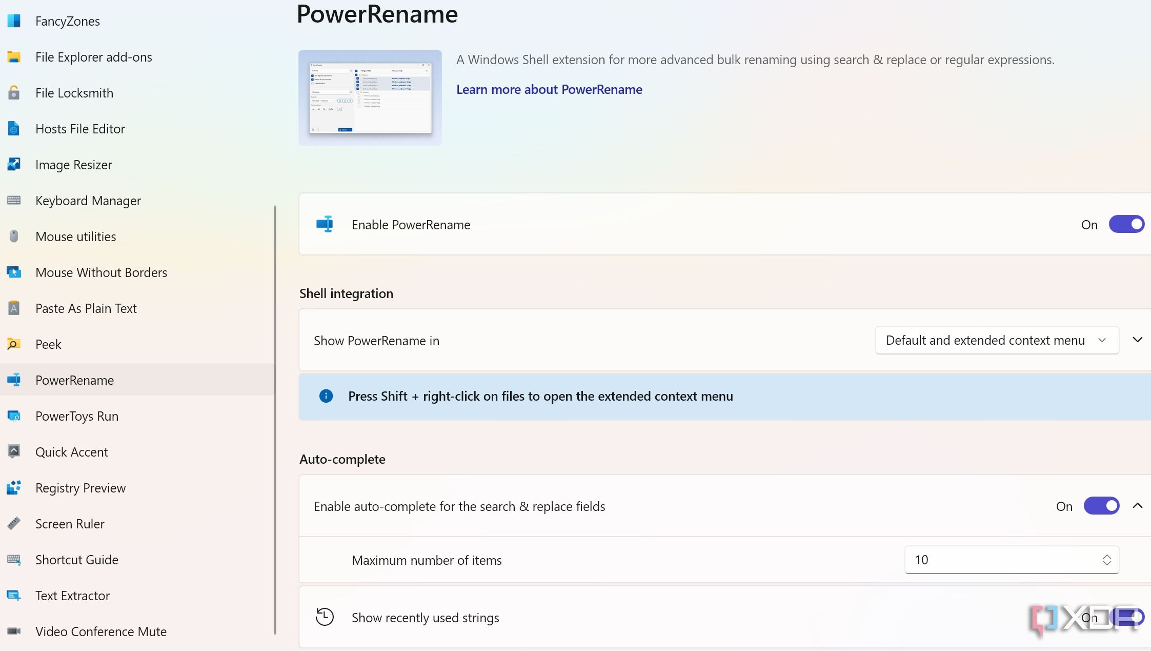 enable PowerRename on PowerToys