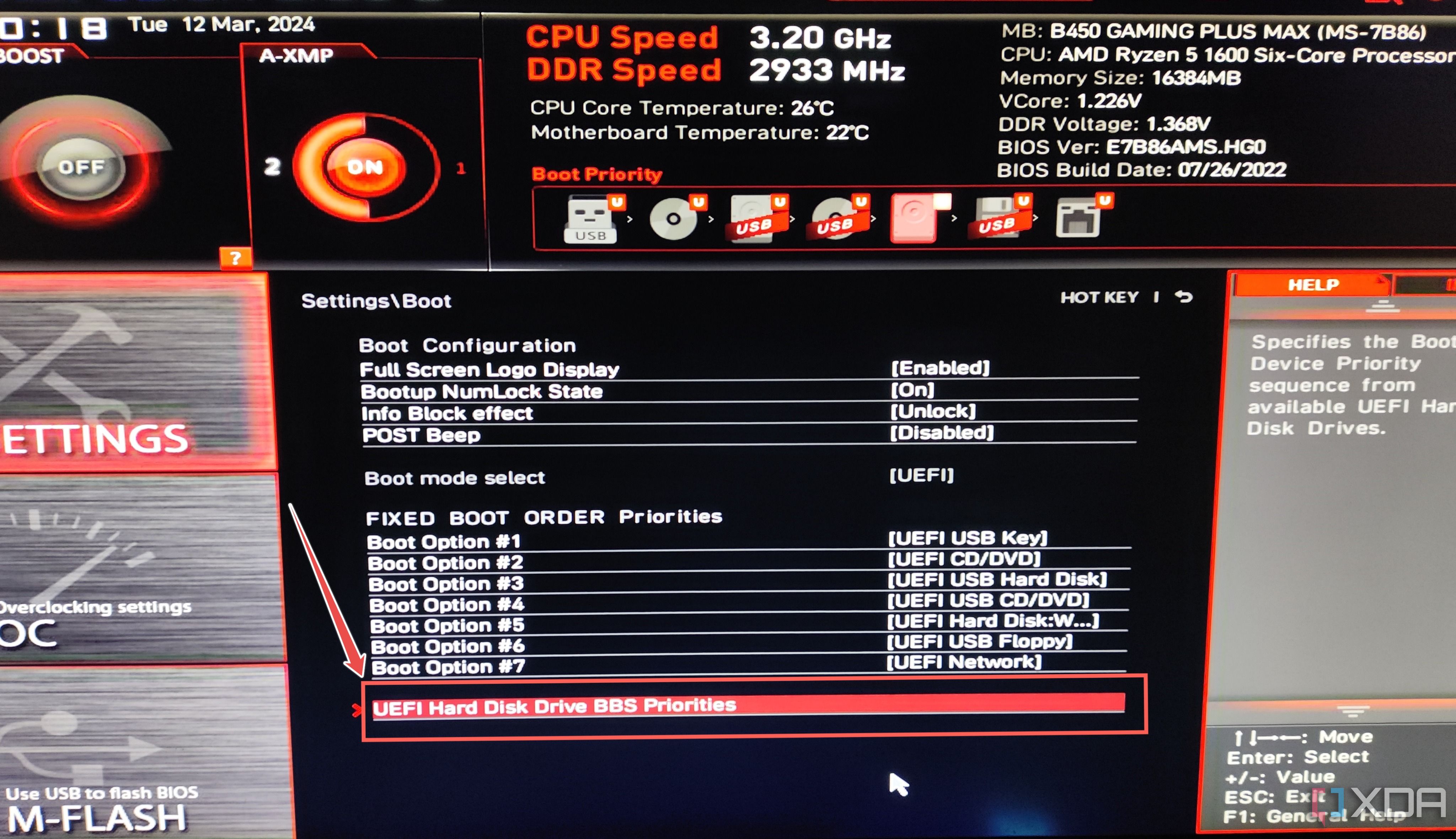 MSI BIOS with the BBS Priorities setting highlighted