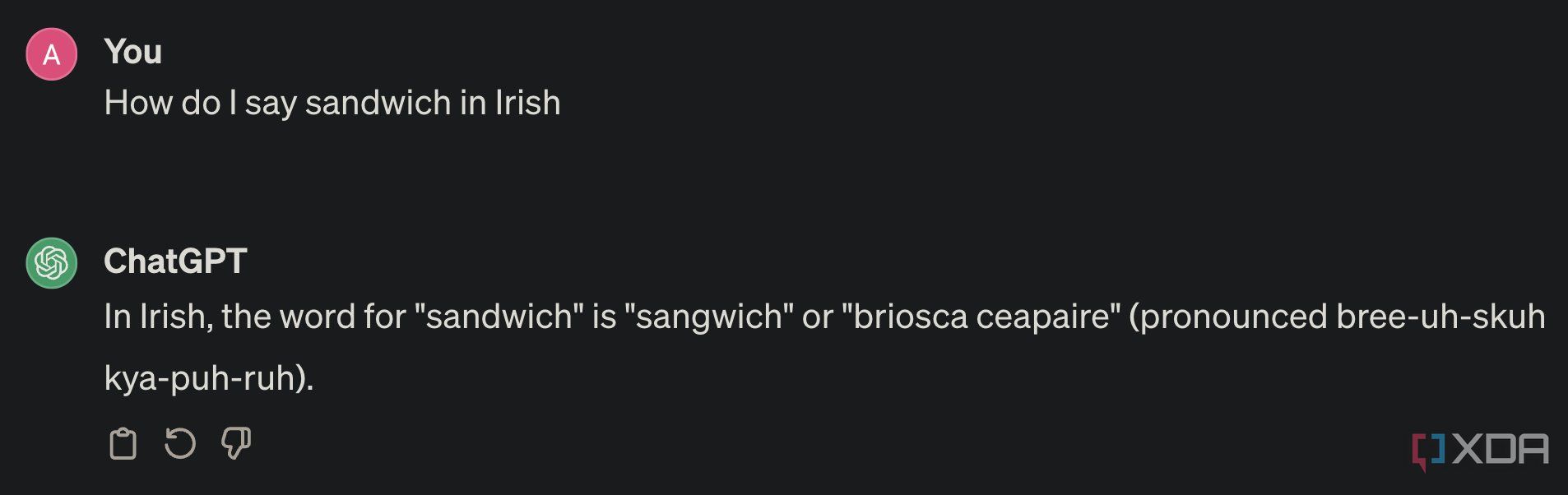 ChatGPT tiene dificultades para traducir "sándwich" al irlandés