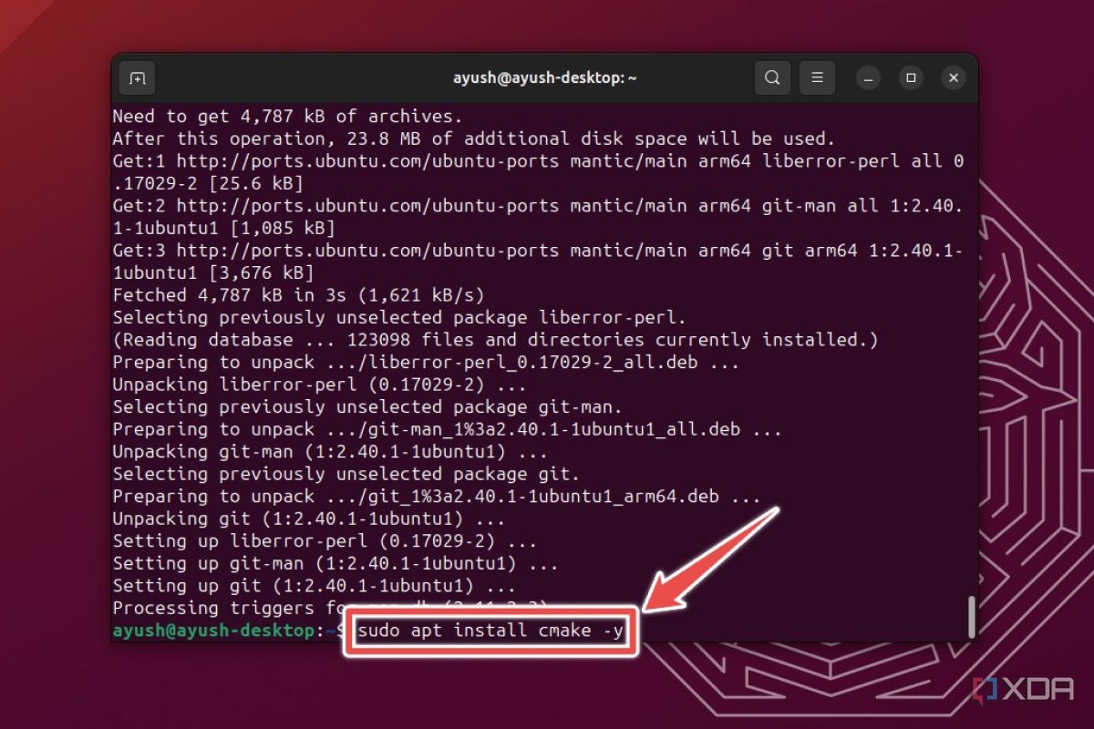 El comando utilizado para instalar el paquete Cmake en Ubuntu