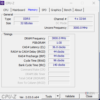 Zakładka CPU Z Pamięć 1