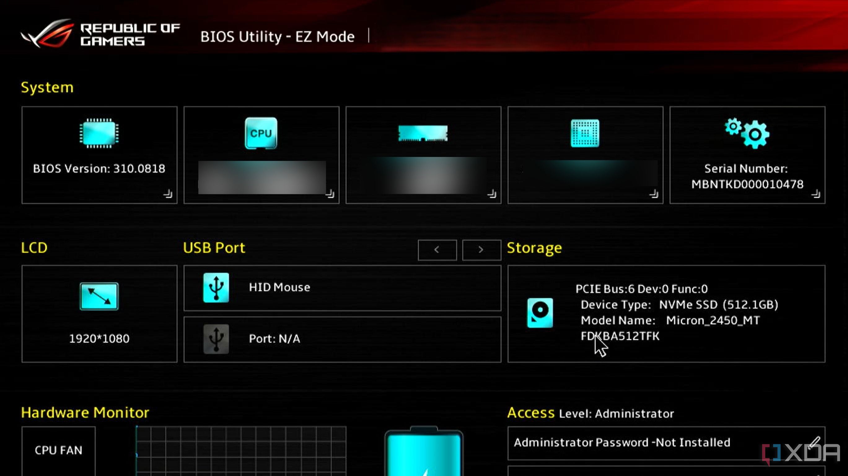 Asus BIOS Utility menu