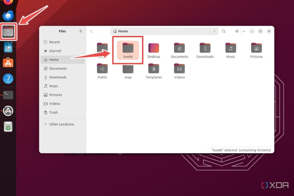 El procedimiento para abrir la carpeta Box86 en Ubuntu