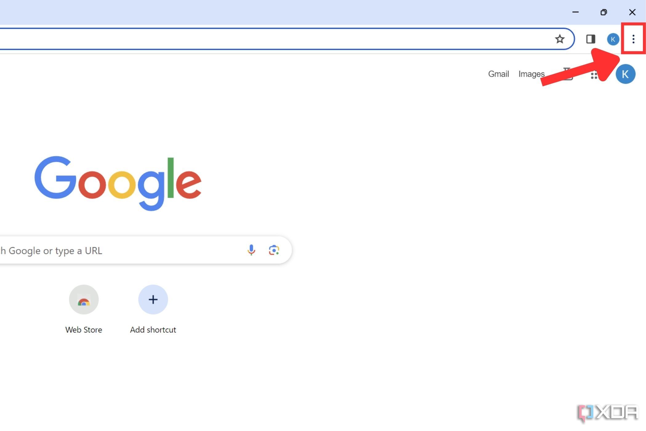 Снимок экрана, показывающий выделенный значок из трех точек на Google Хром.