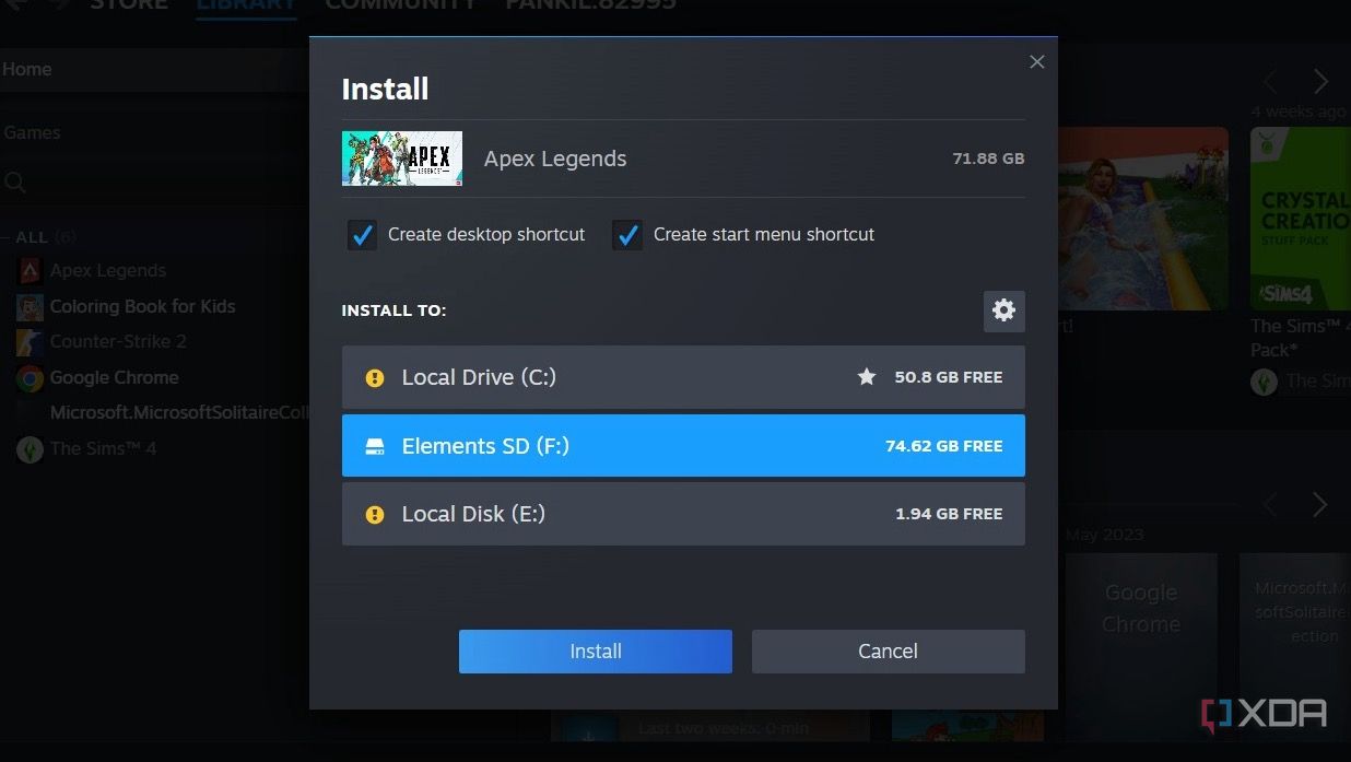 Instal game Steam ke kartu microSD