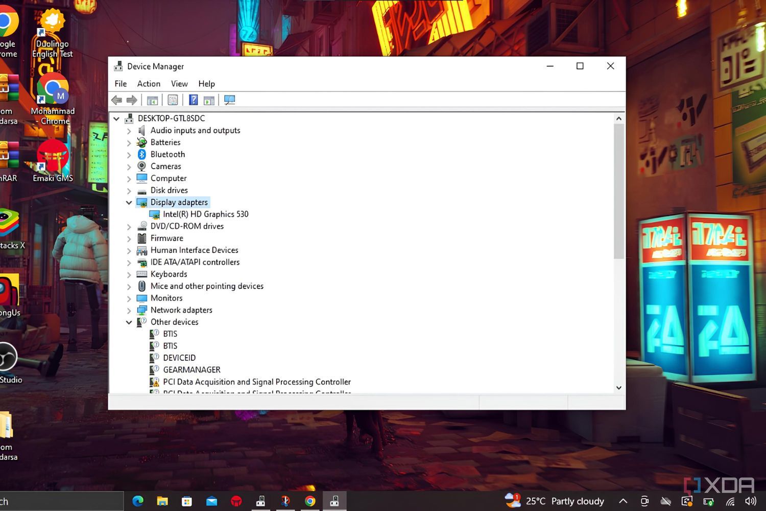 Captura de pantalla de Windows 10 que resalta la rama del adaptador de pantalla en el Administrador de dispositivos