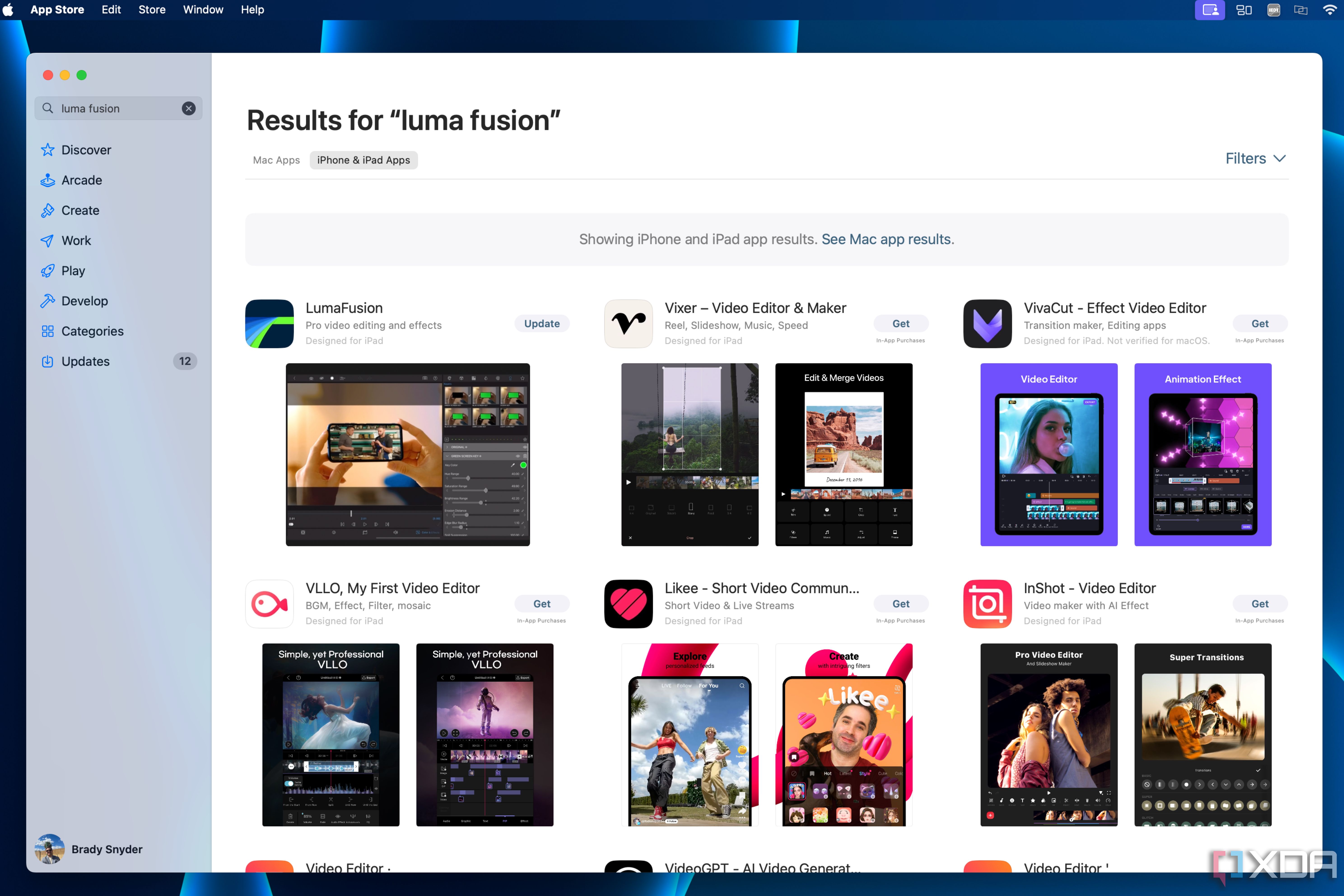 Поиск Luma Fusion в Mac App Store.