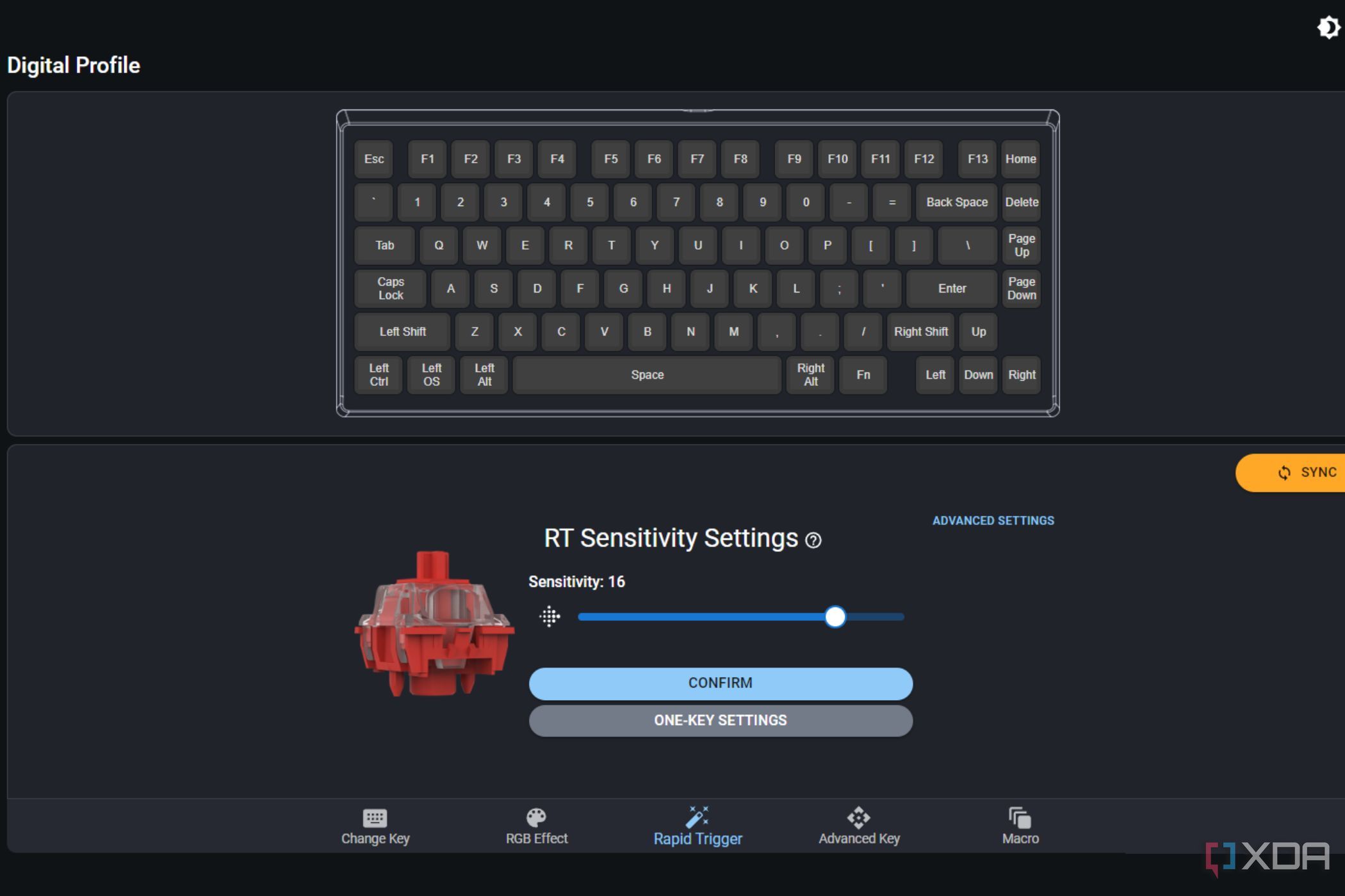 A screenshot showing the software used to tweak the Meletrix Boog75 keyboard.