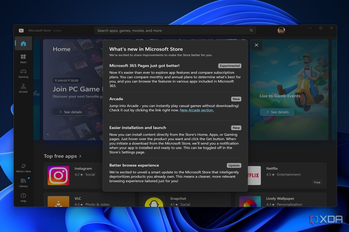 Screenshot showing what's new section in Microsoft Store