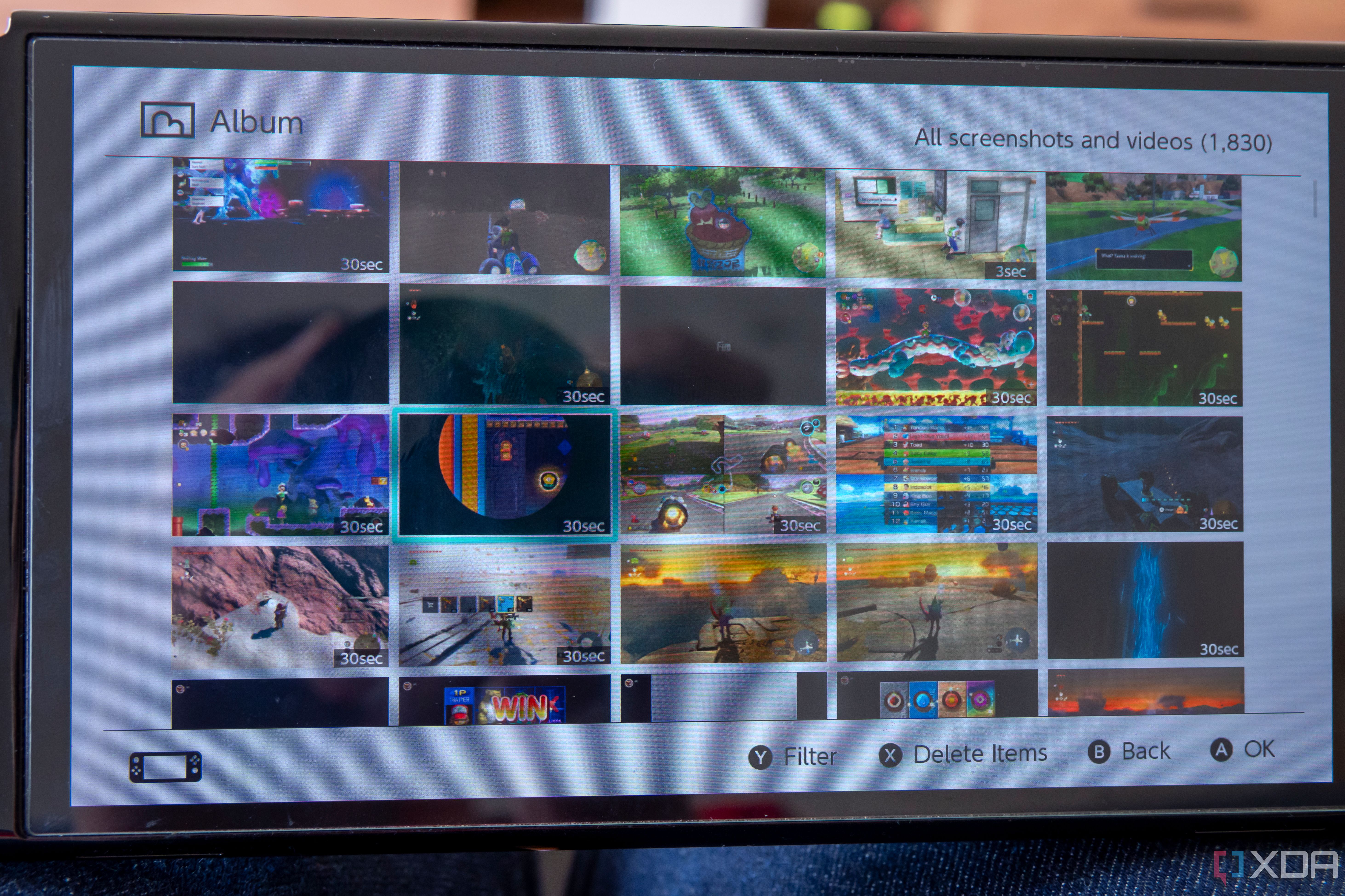 Nintendo Switch mostrando la galería de fotos y vídeos