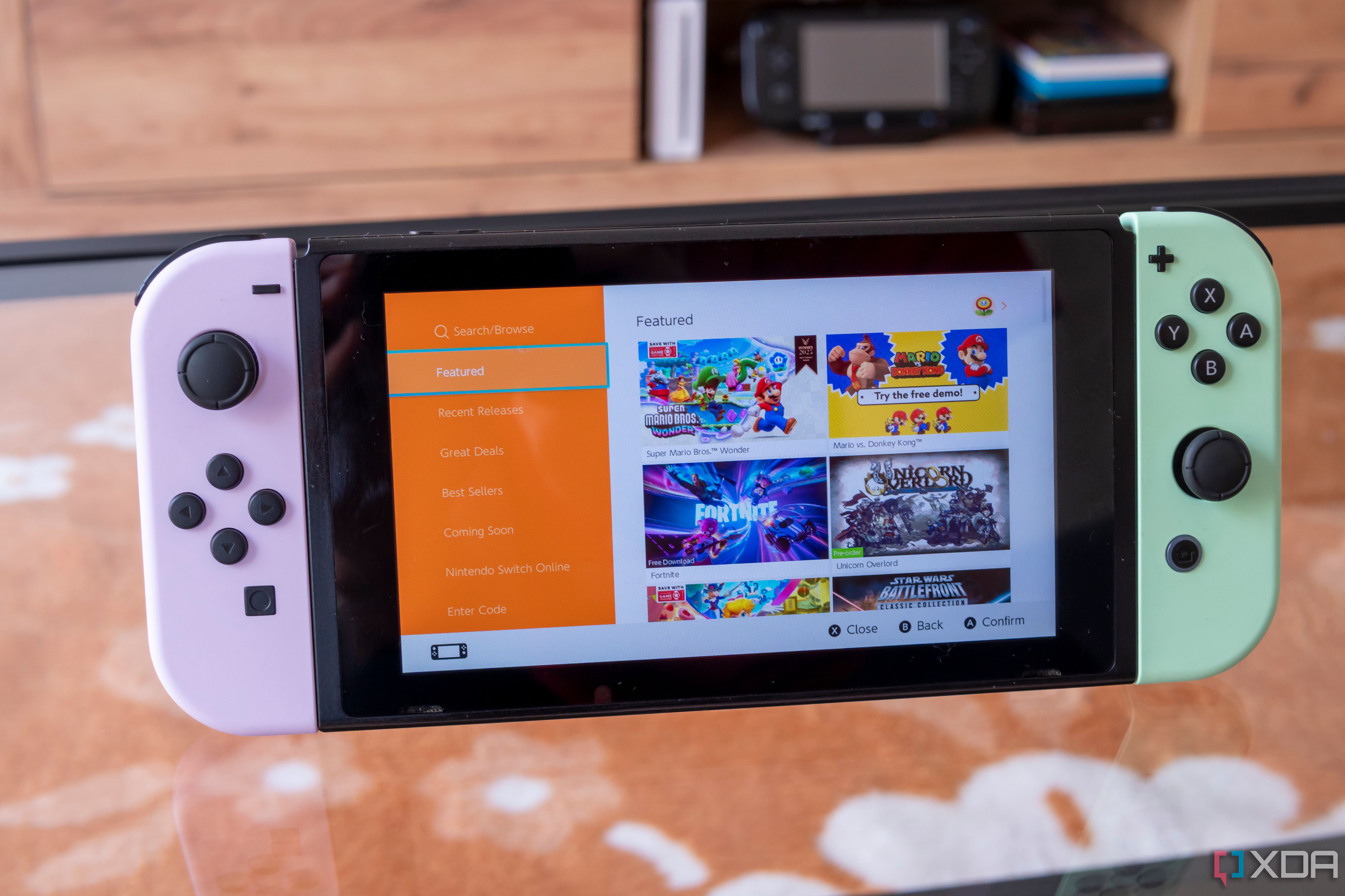 A Nintendo Switch displaying the landing page for the eShop