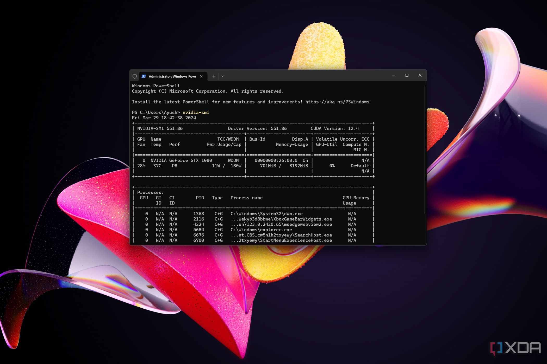 Nvidia-SMI ejecutándose en la aplicación Terminal en Windows 11