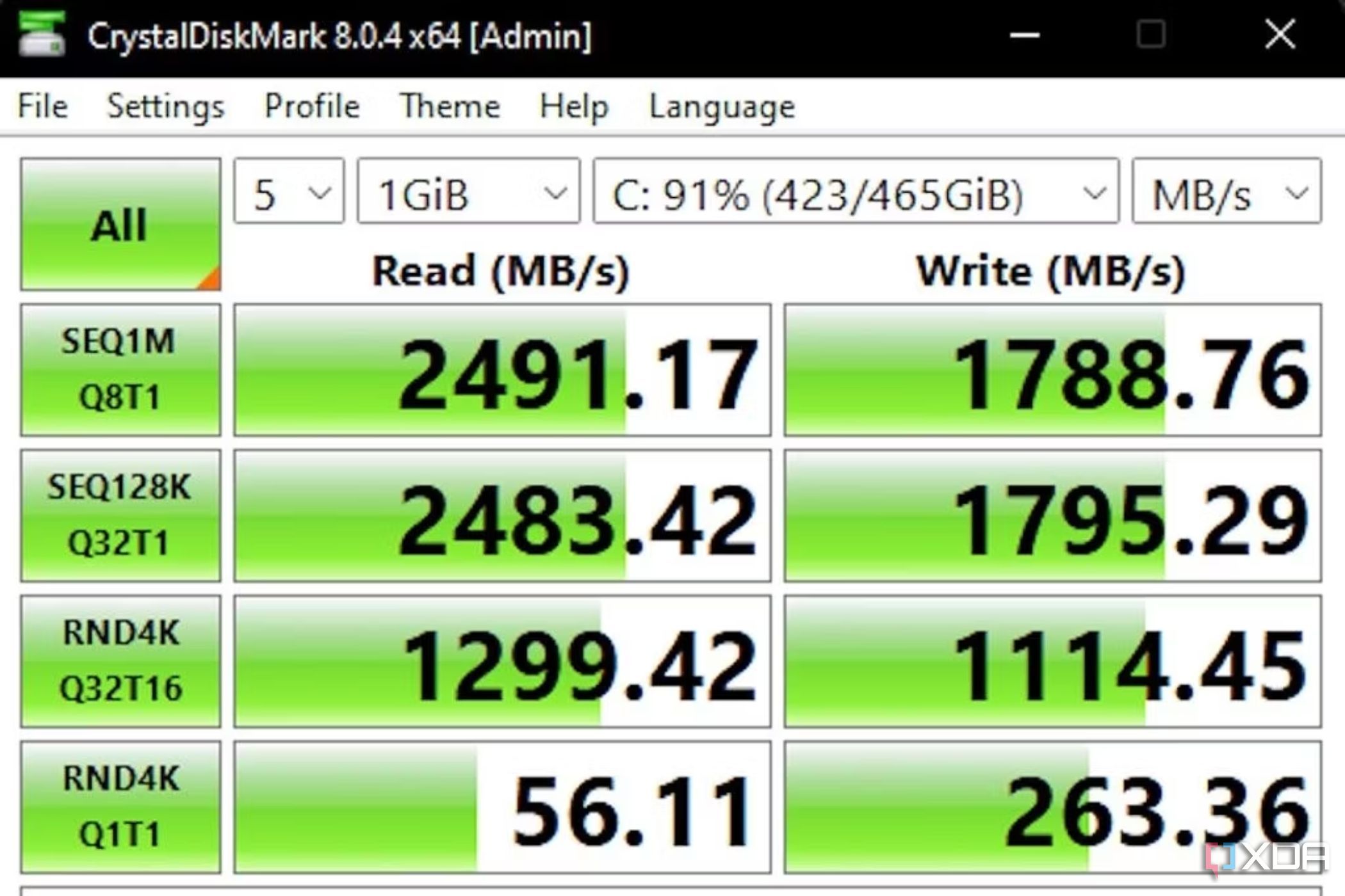 A screenshot showing CrystalDiskMark test results for a PCIe 3.0 SSD.