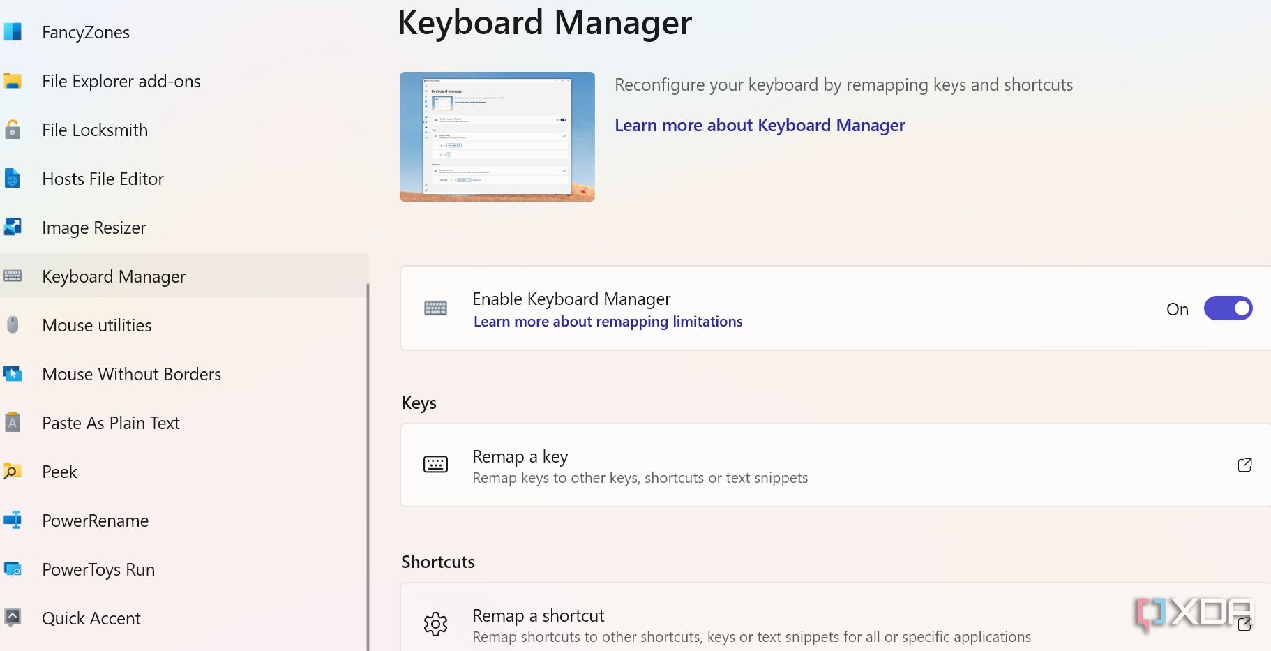 Keyboard manager in PowerToys