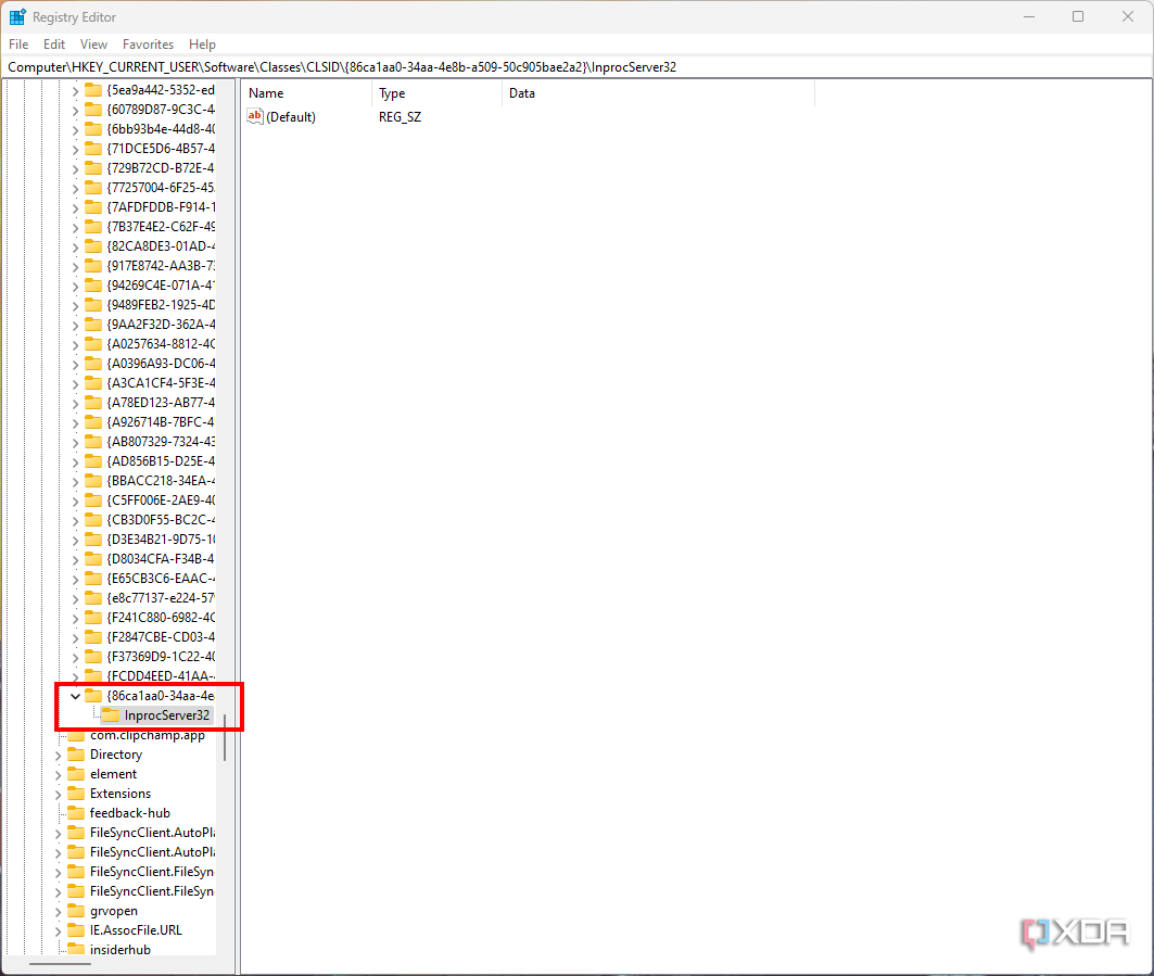 Screenshot of Registry Editor showing a specific folder structure needed to enable the classic context menu