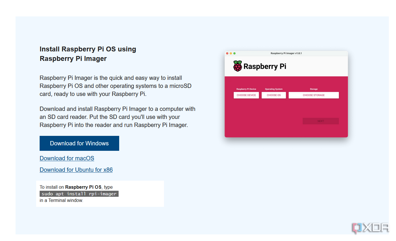Screenshot of the download button of the Raspberry Pi Imager