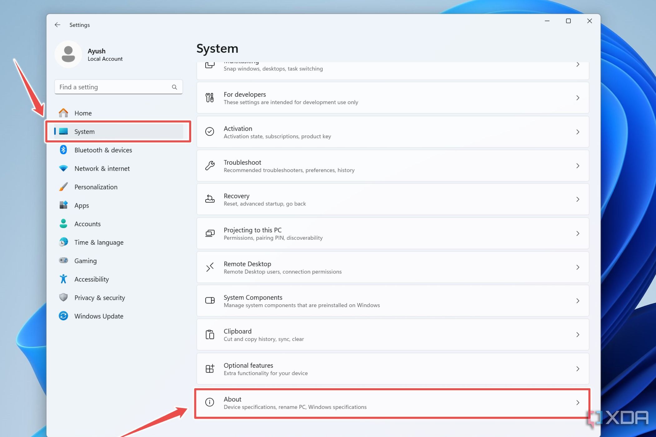 El procedimiento para abrir la pestaña Acerca de en la Configuración de Windows