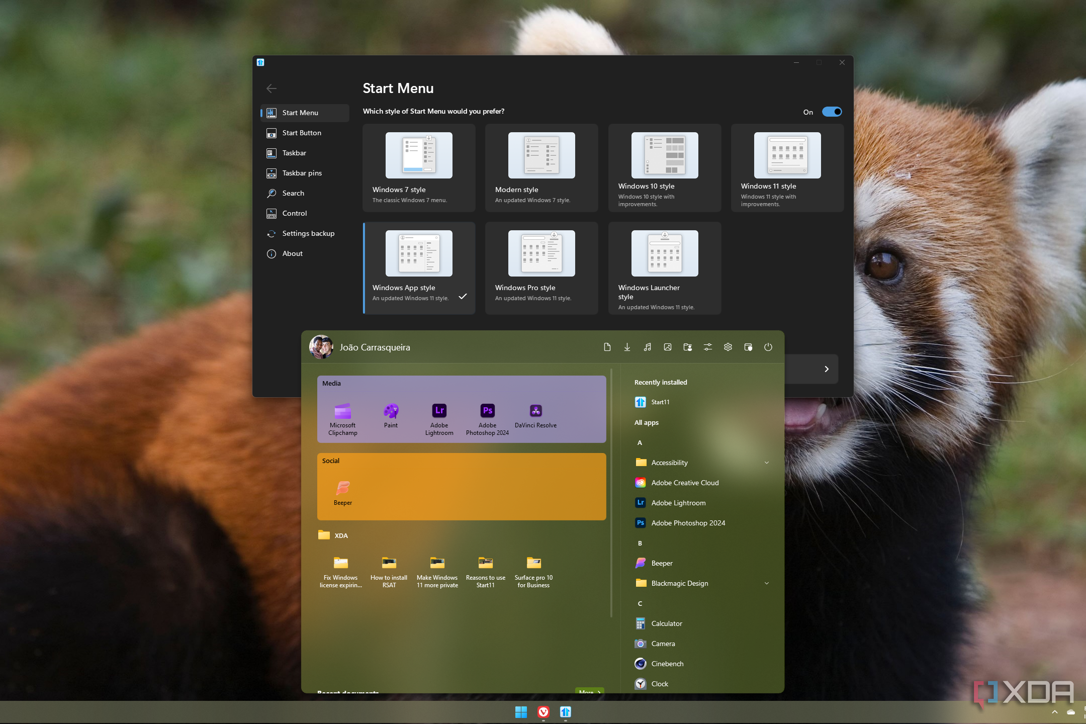 Screenshot of a Windows 11 desktop with Start11
