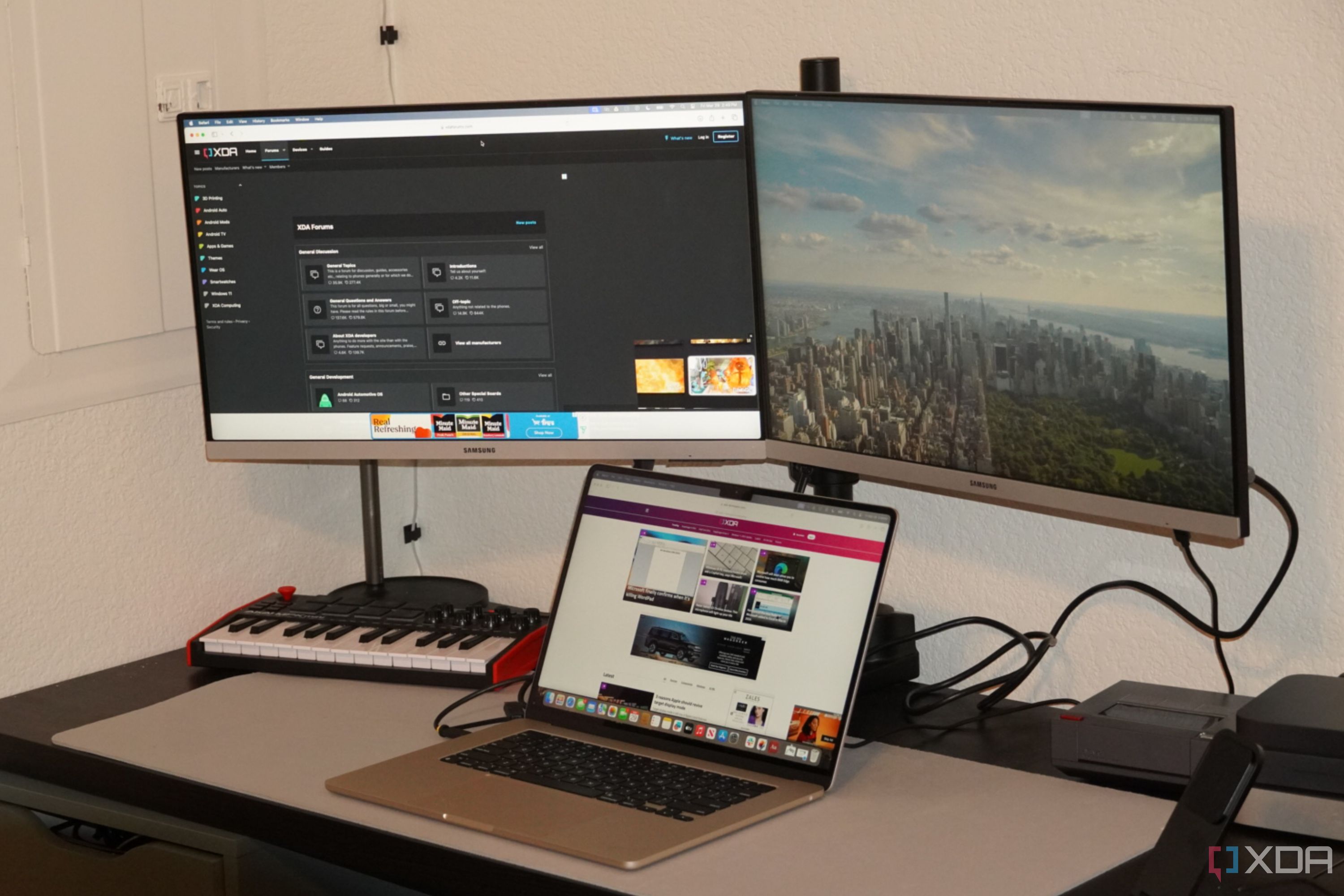 A MacBook Air powering external monitors with the StarTech adapter.
