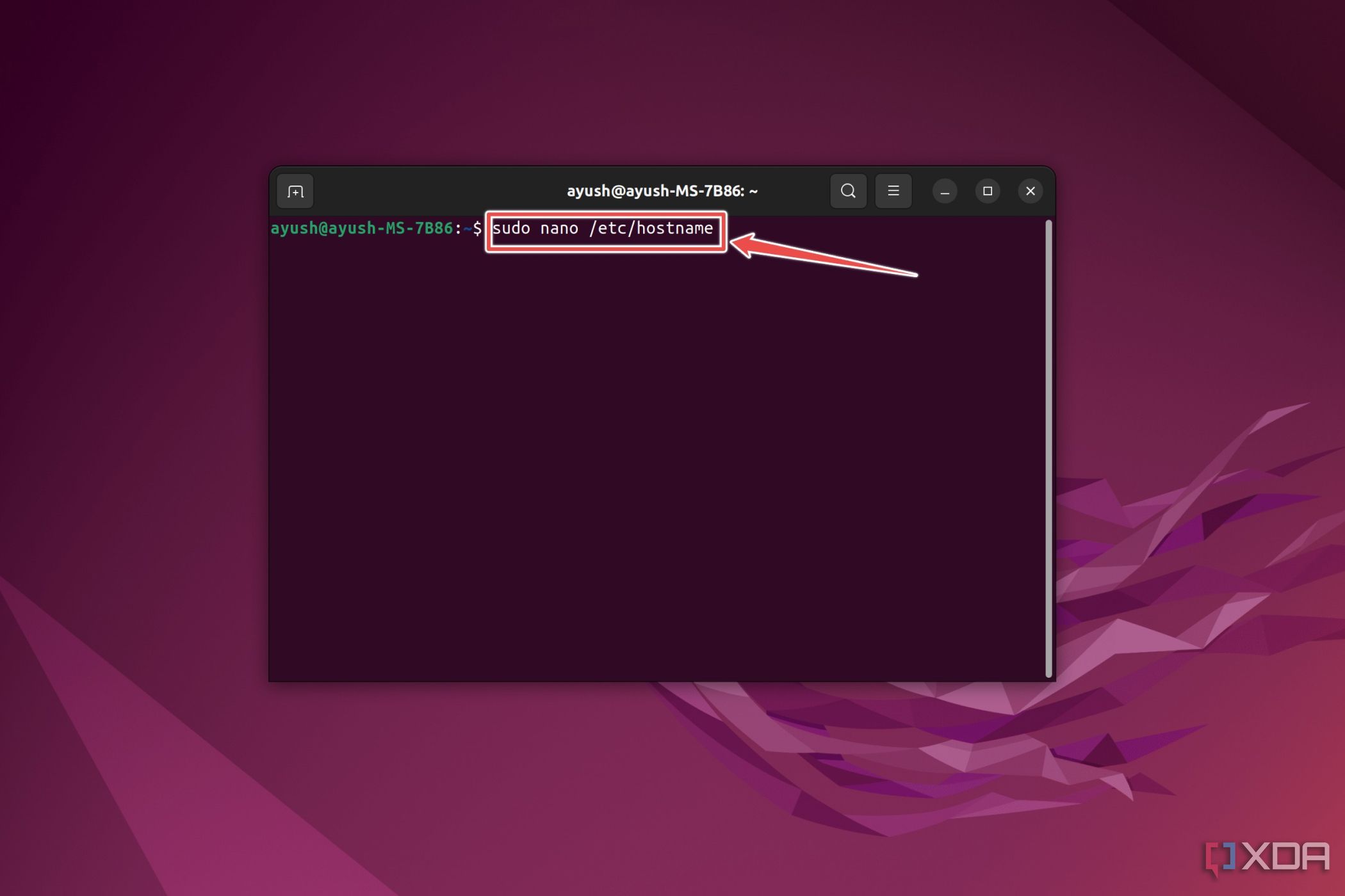 El comando utilizado para abrir el archivo de nombre de host en Ubuntu