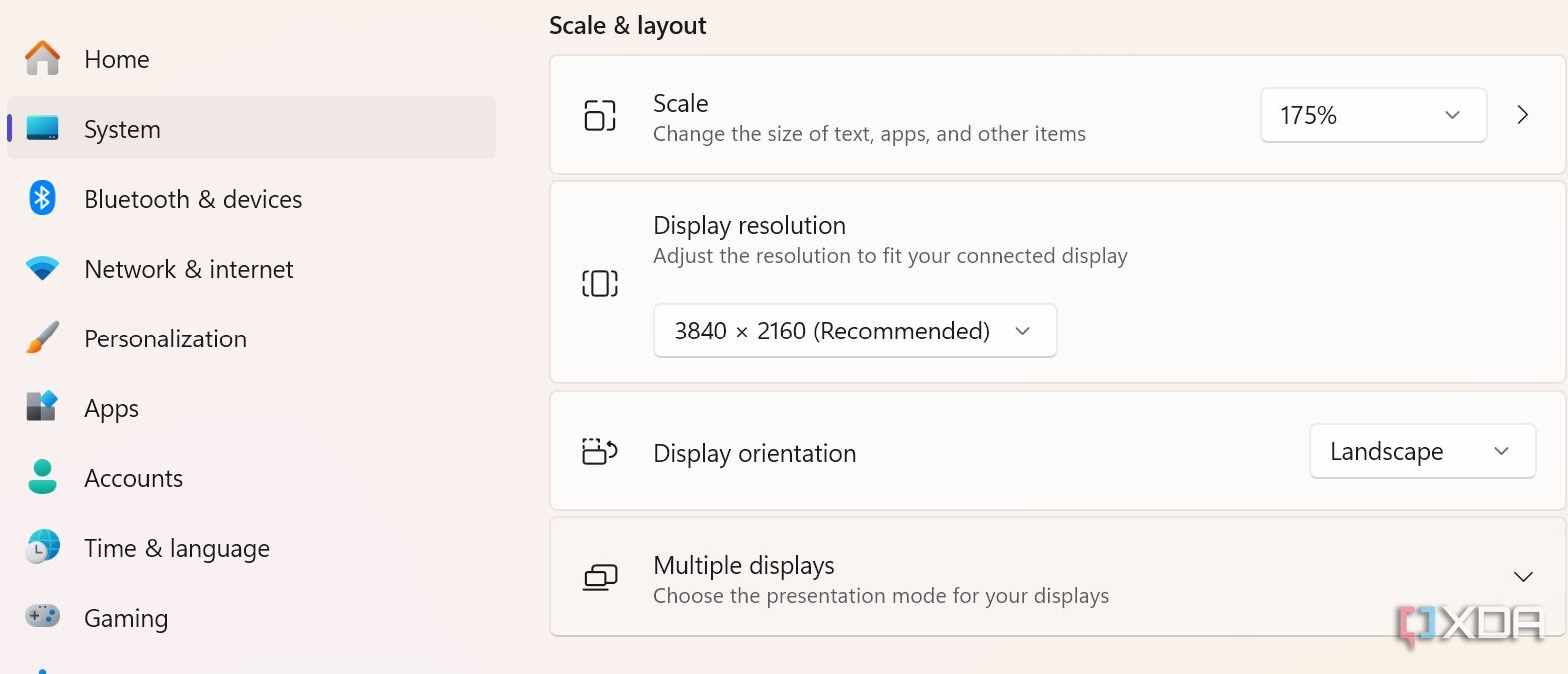 scale and layout settings in Windows