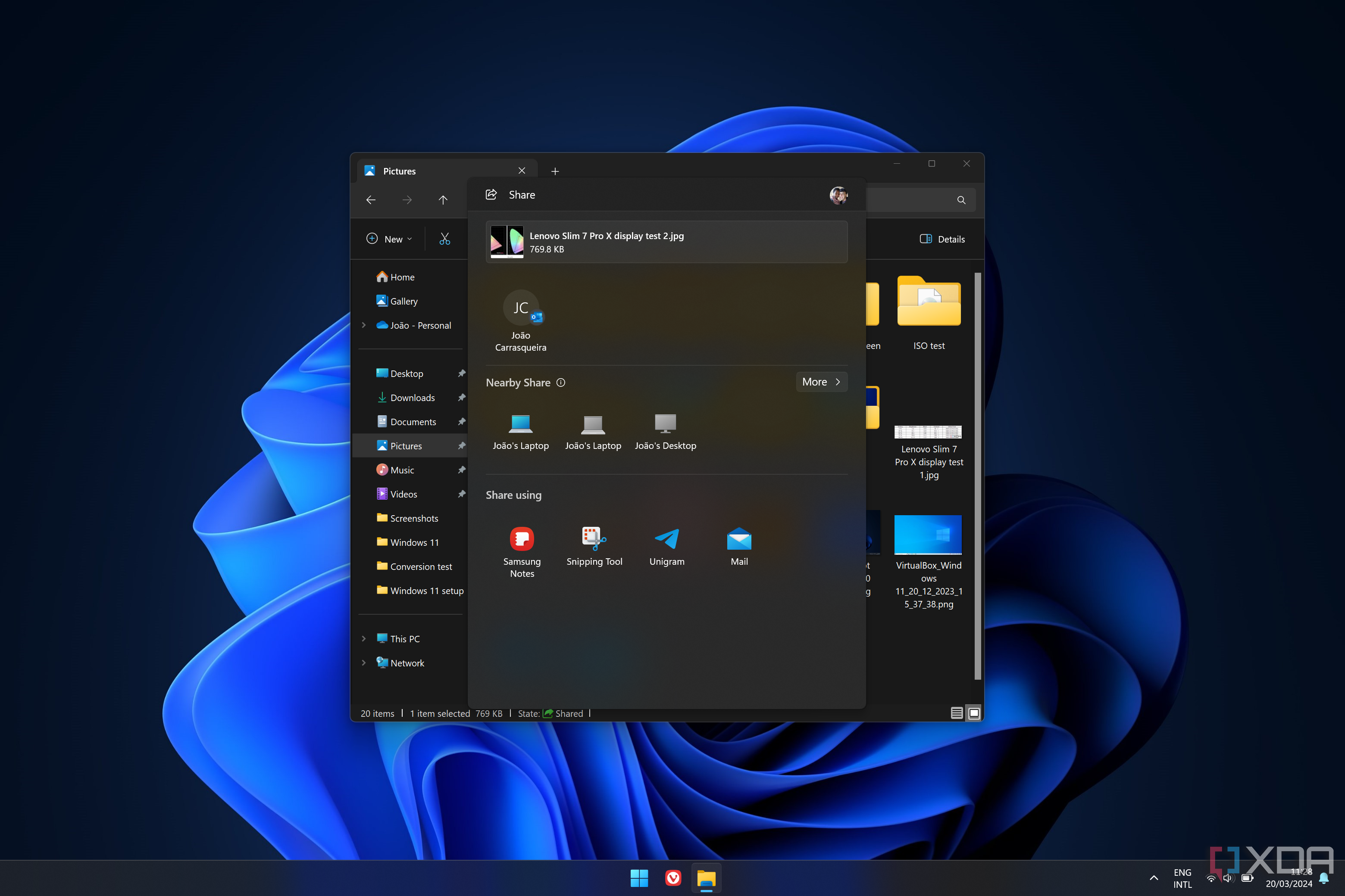 Снимок экрана: диалоговое окно общего доступа Windows 11 со списком ближайших компьютеров