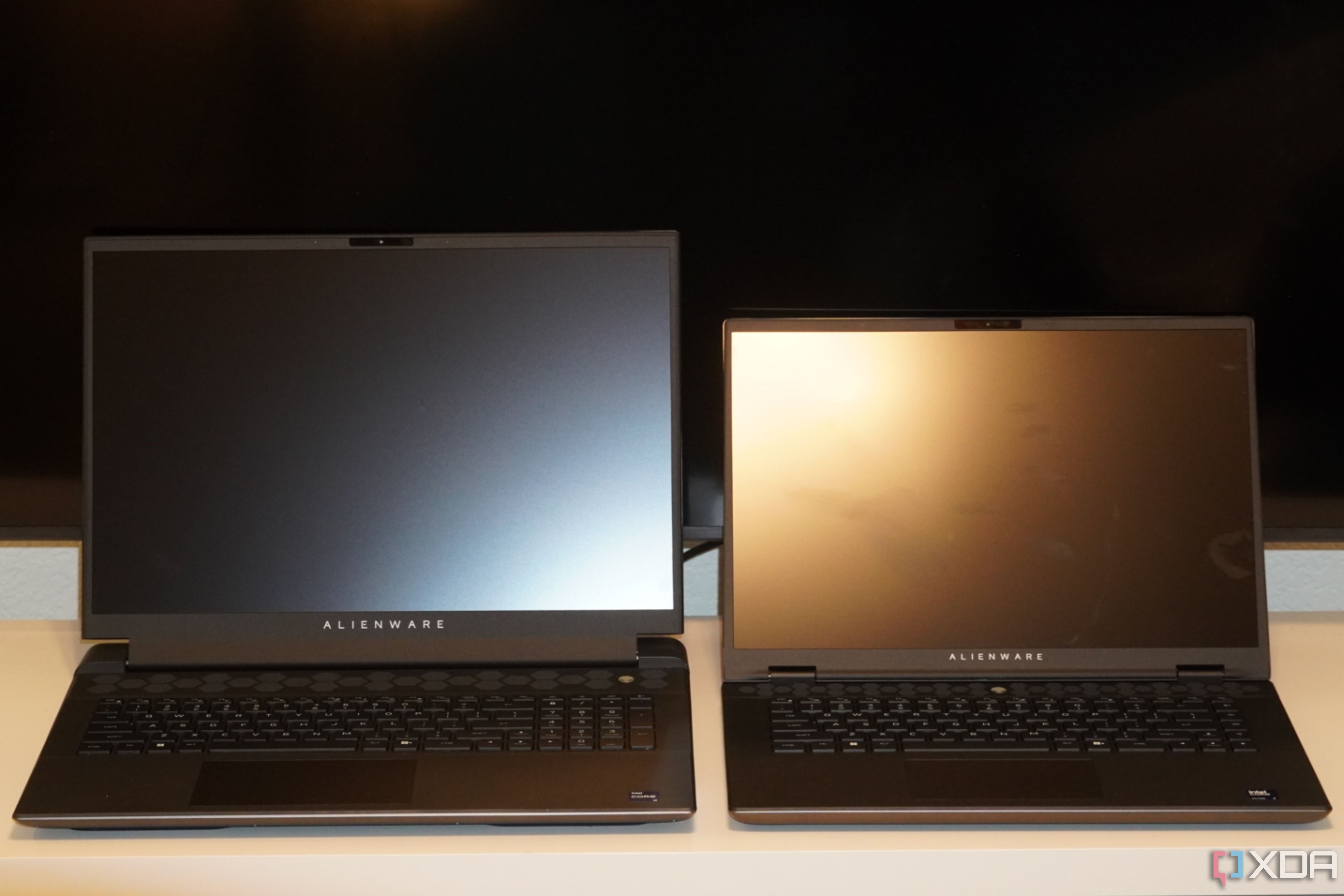 An Alienware m18 R2 (left) compared to an Alienware m16 R2 (right).