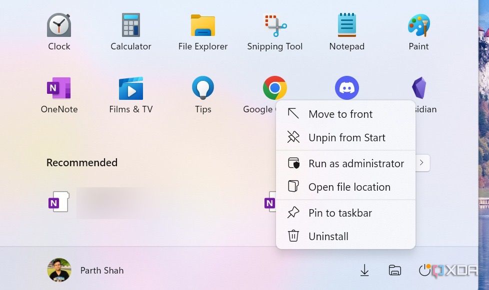 remove Windows apps from Start menu