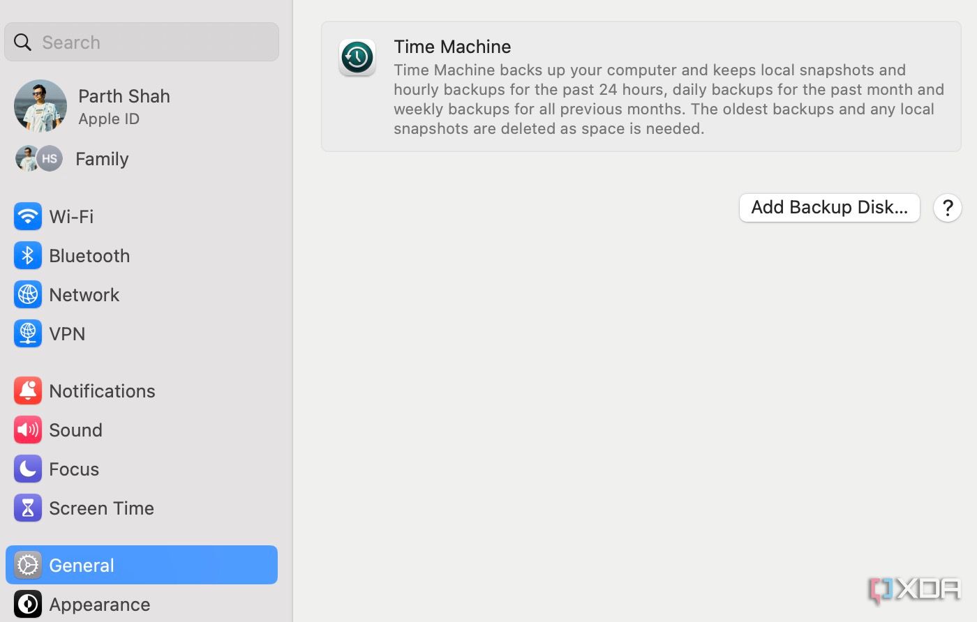 Opción Time Machine en la configuración de macOS