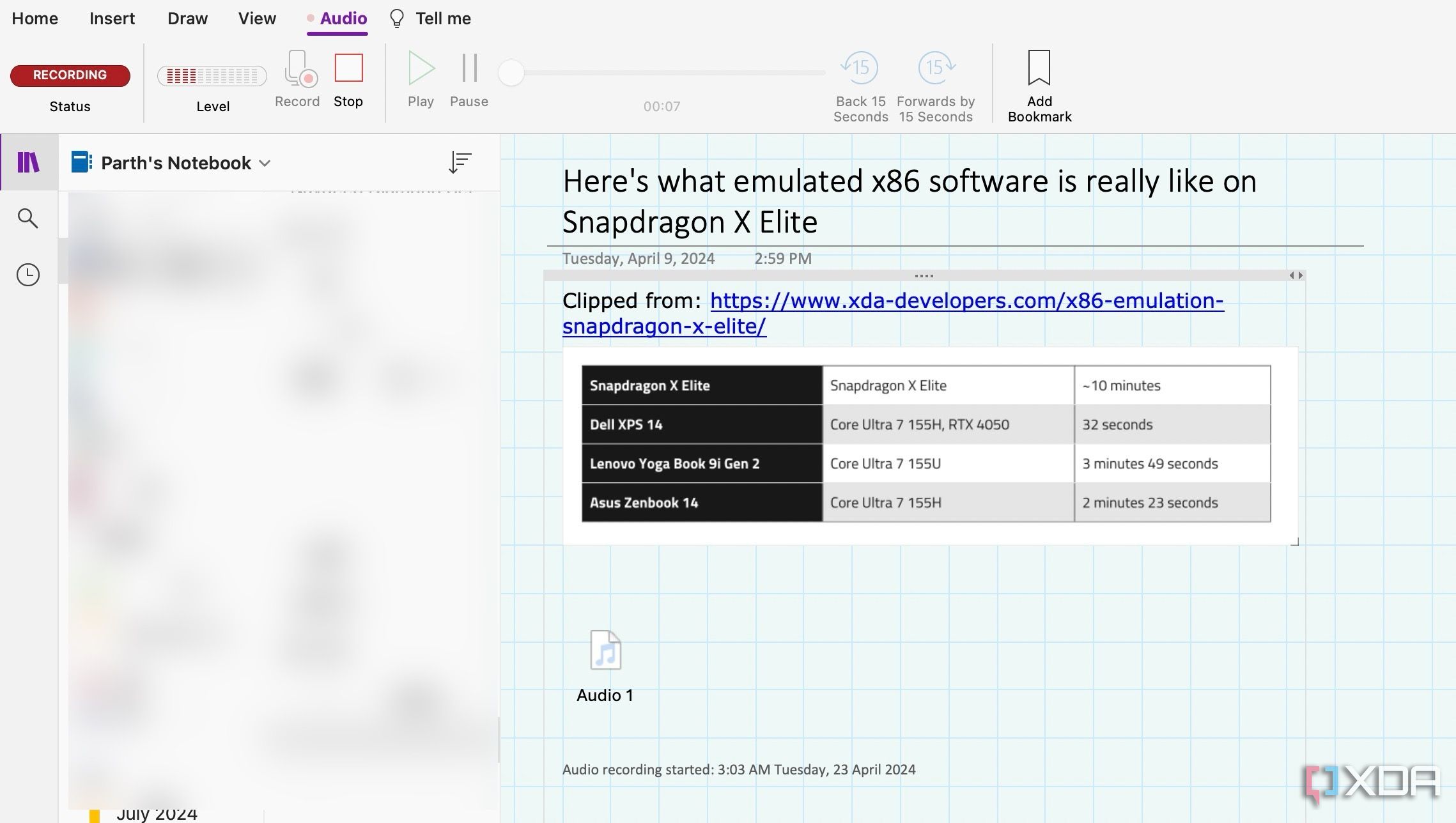 Grabación de audio en OneNote